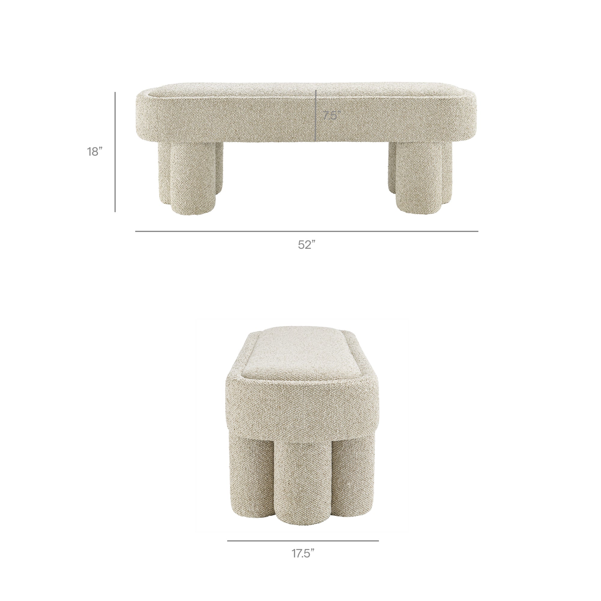 Mossi 52-Inch Oval Boucle Fabric Bench by Modway - Image 24