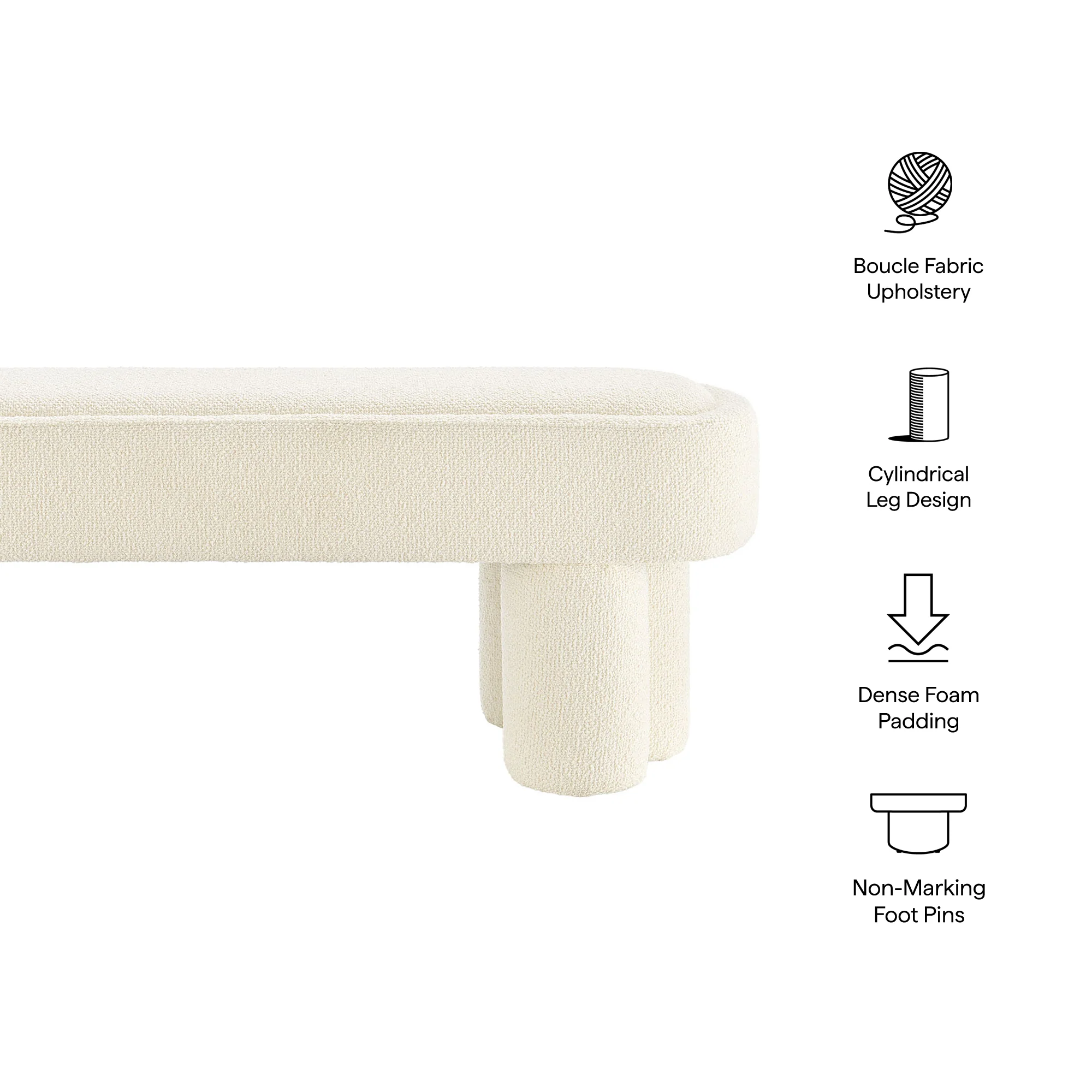 Mossi 52-Inch Oval Boucle Fabric Bench by Modway - Image 7