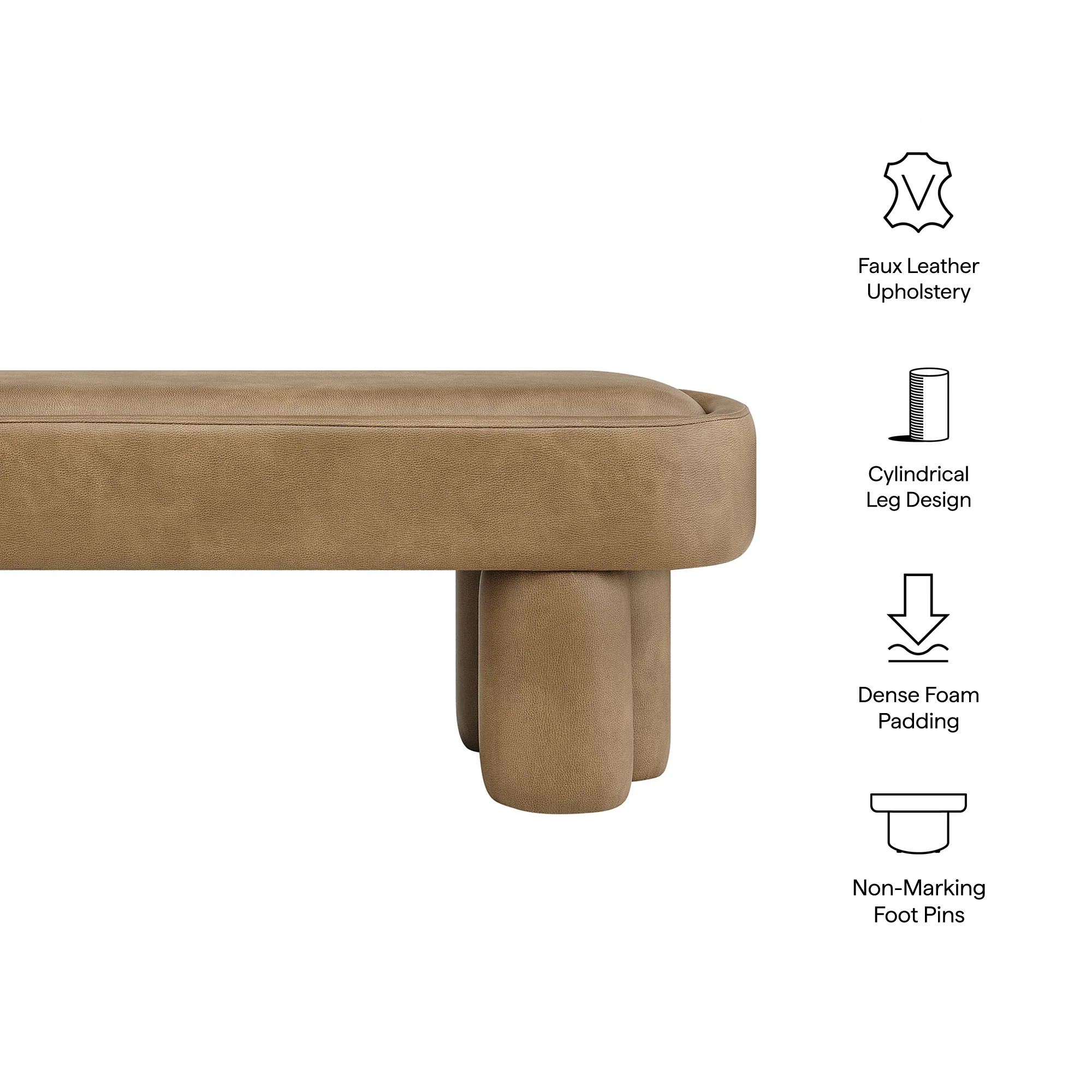 Mossi 52-Inch Oval Vegan Leather Bench by Modway - Image 23