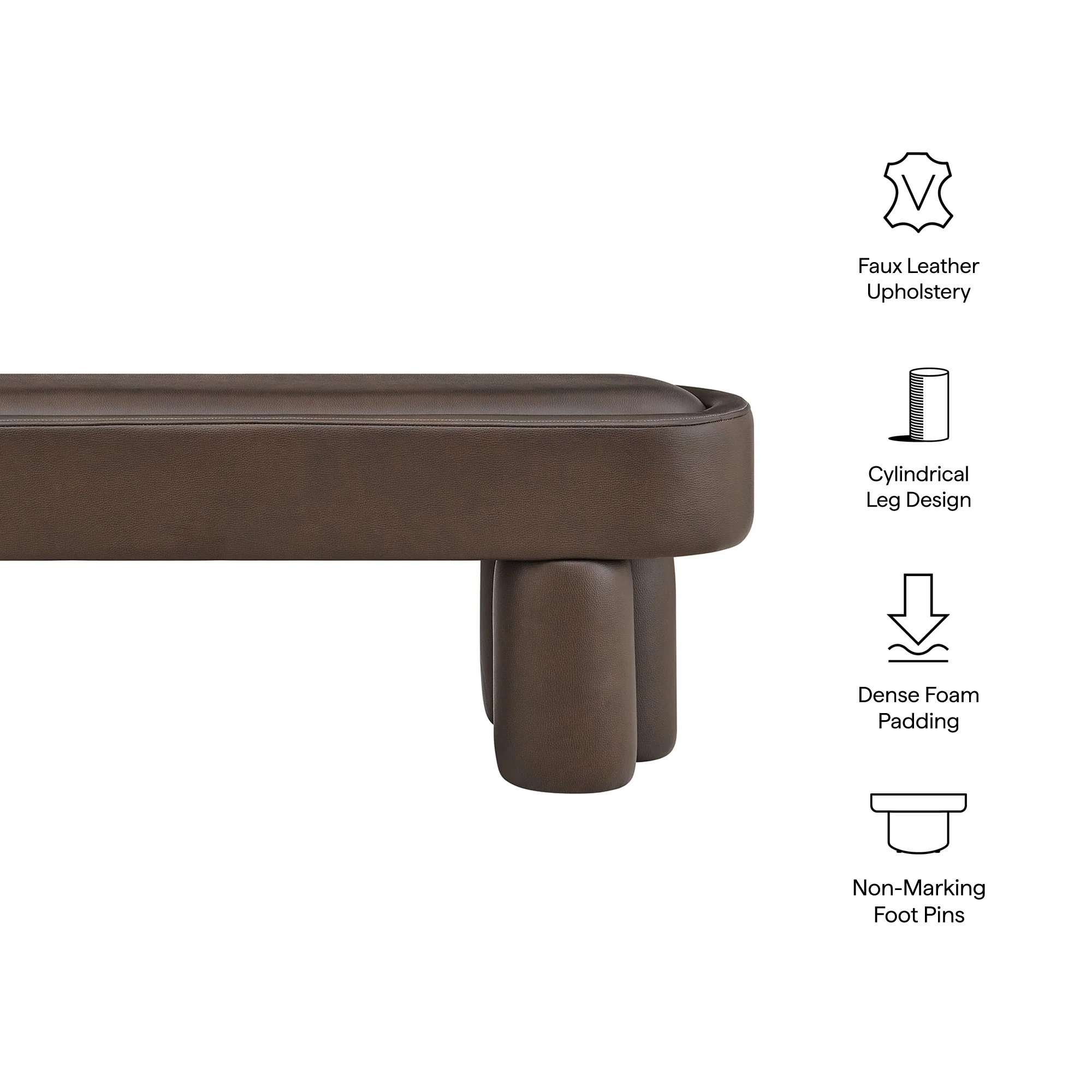 Mossi 52-Inch Oval Vegan Leather Bench by Modway - Image 7