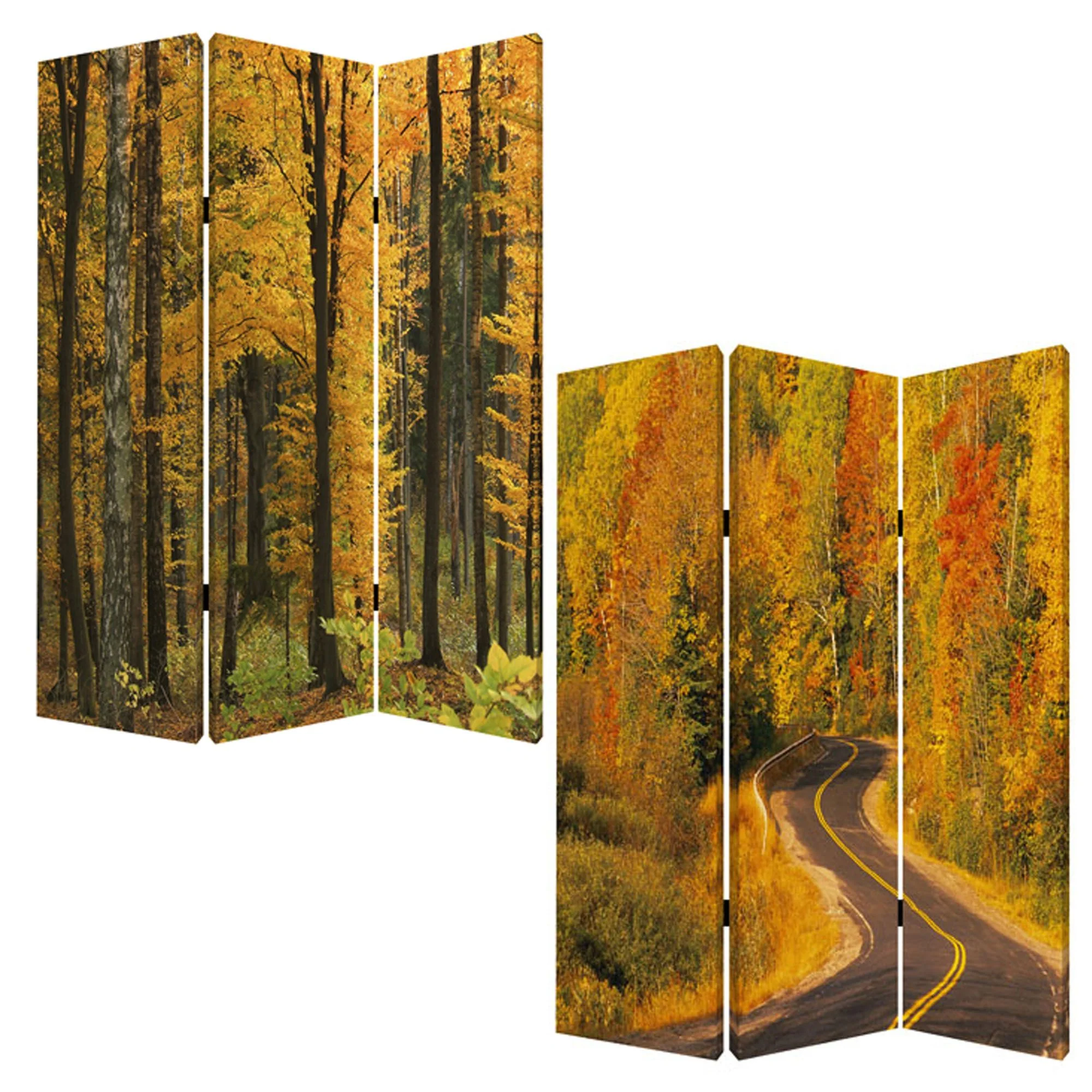 Multi Color Wood Canvas Autumn Journey Screen By Homeroots - Image 3