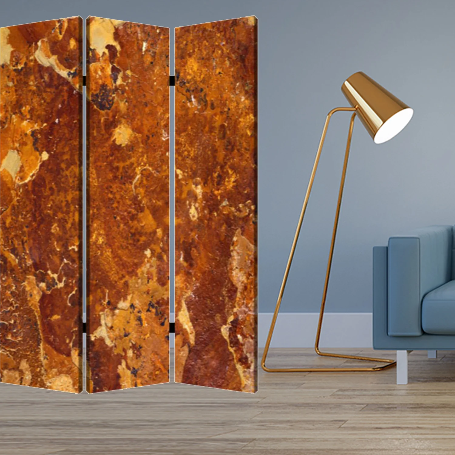 Multi Color Wood Canvas Brown Marble Screen By Homeroots - Image 2