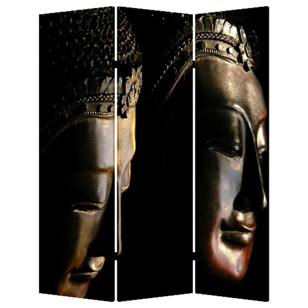 Multi Color Wood Canvas Budda Screen By Homeroots - Image 2