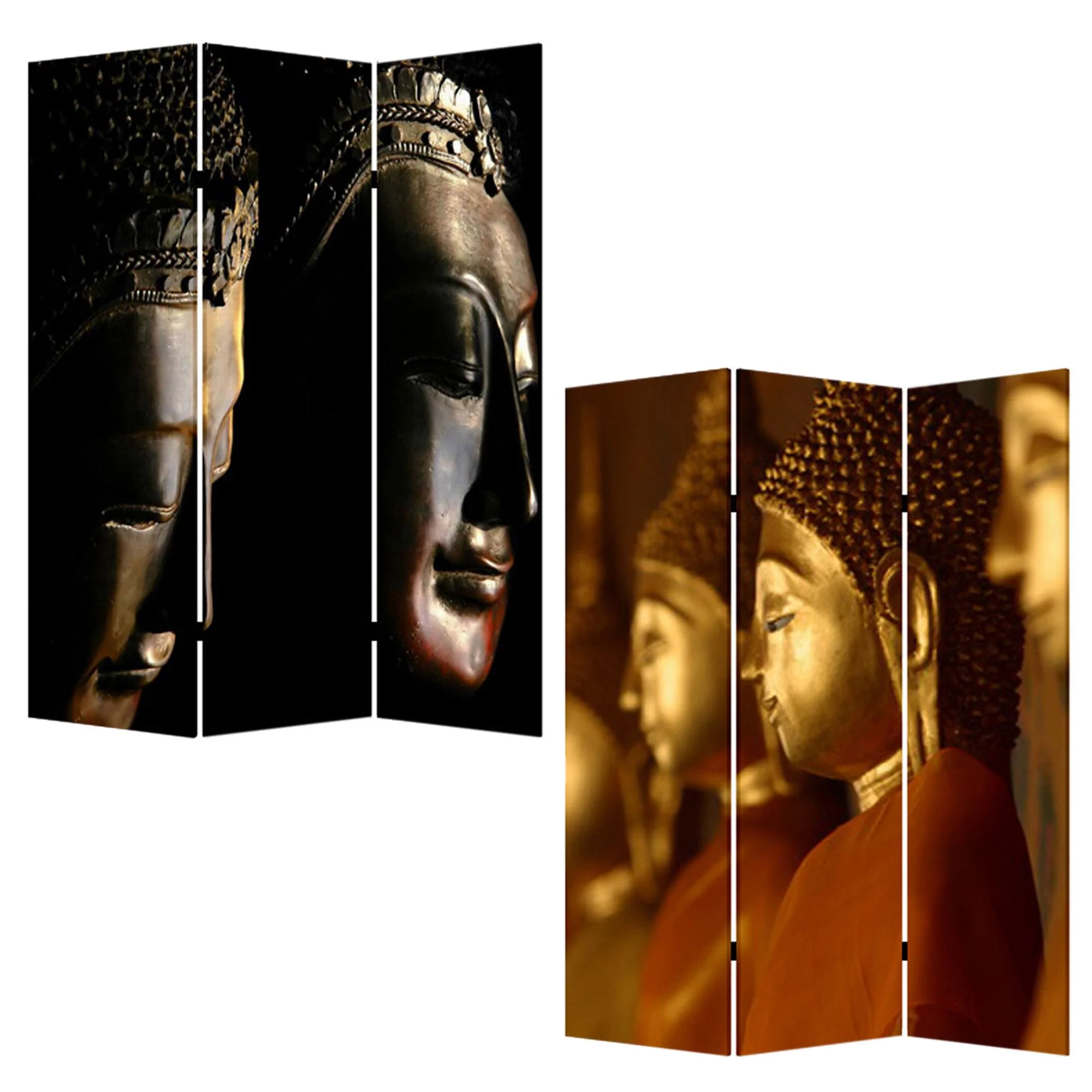 Multi Color Wood Canvas Budda Screen By Homeroots - Image 3