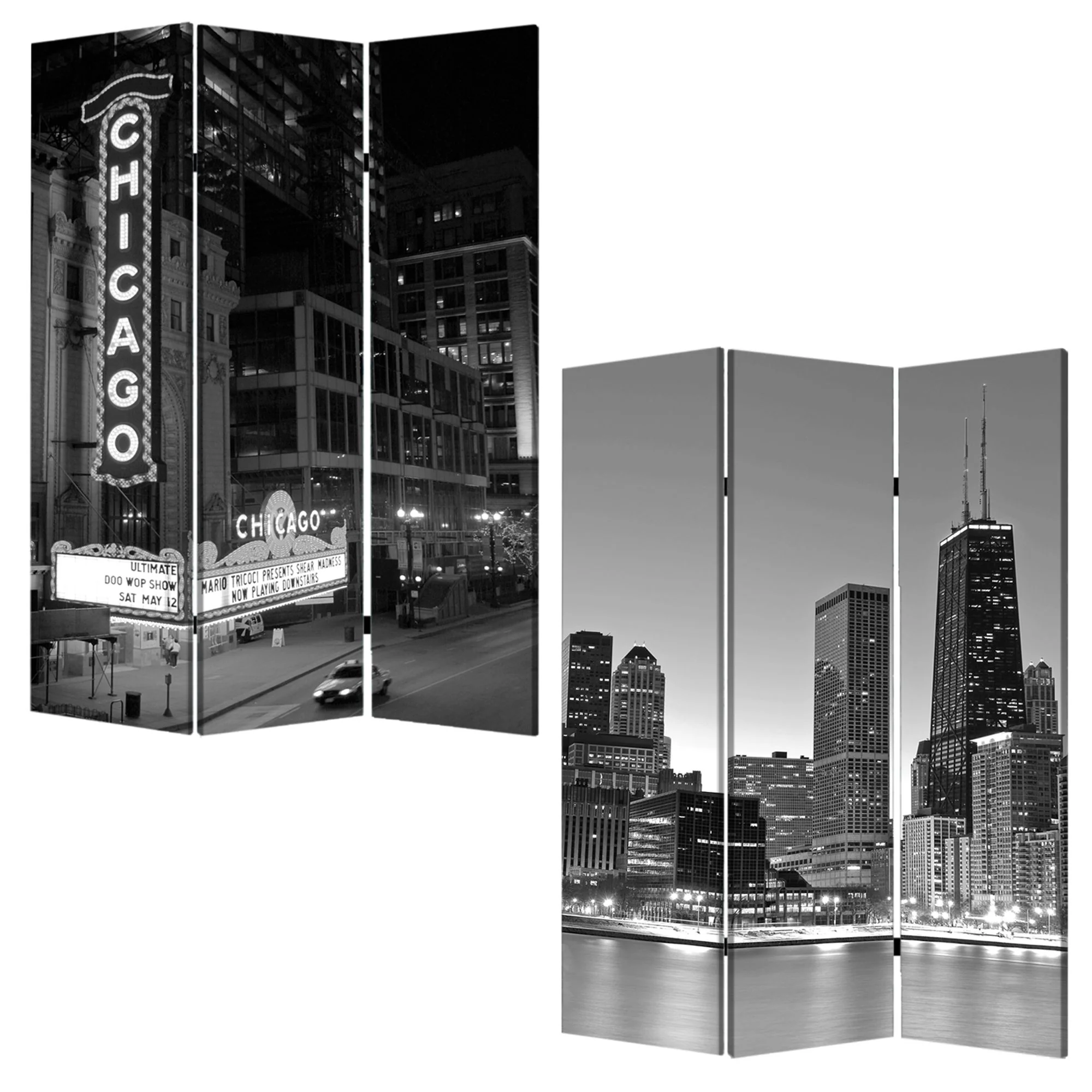Multi Color Wood Canvas Chicago Screen By Homeroots - Image 2
