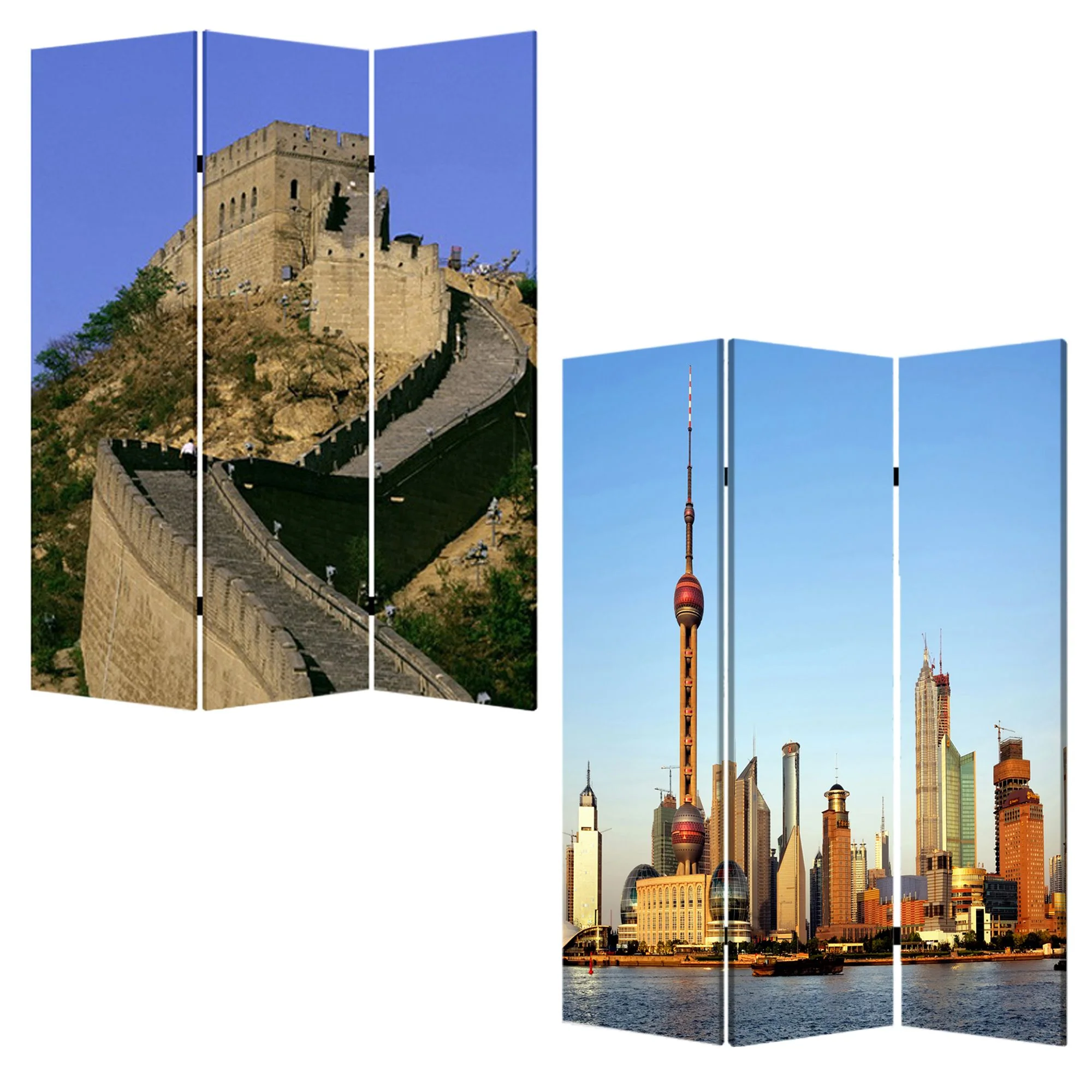 Multi Color Wood Canvas China Screen By Homeroots - Image 3