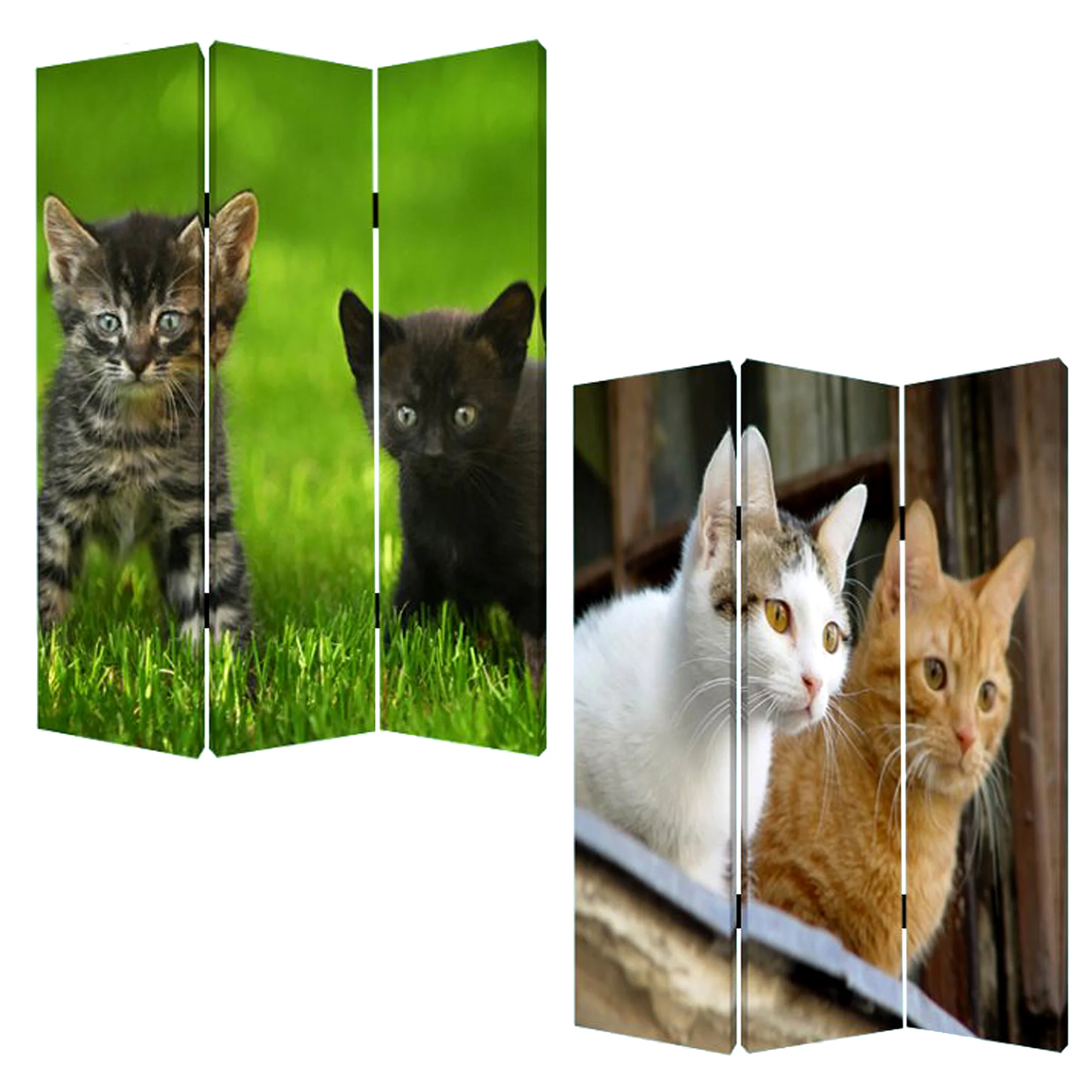 Multi Color Wood Canvas Curious Cat Screen By Homeroots - Image 3