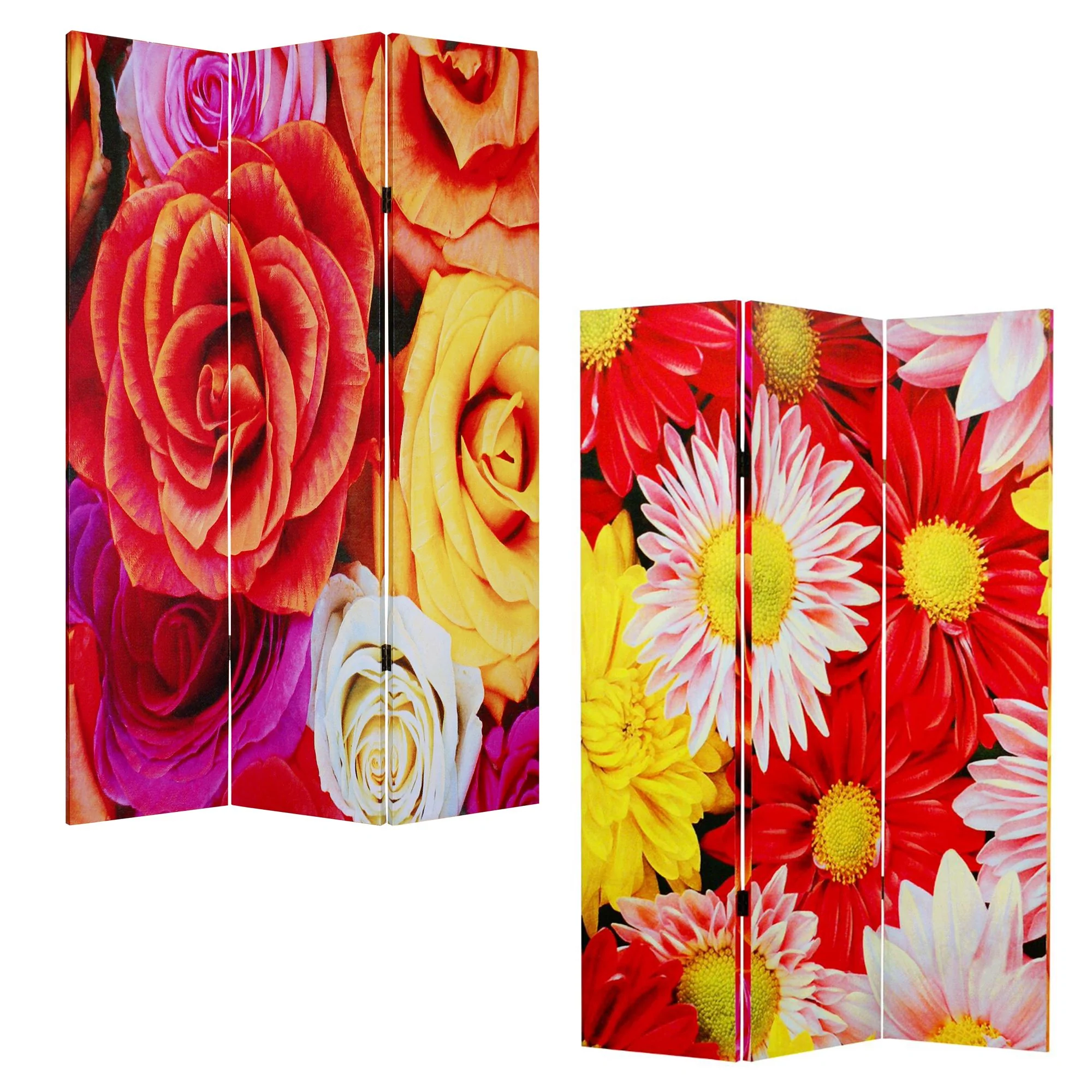 Multi Color Wood Canvas Daisy And Rose Screen By Homeroots - Image 3