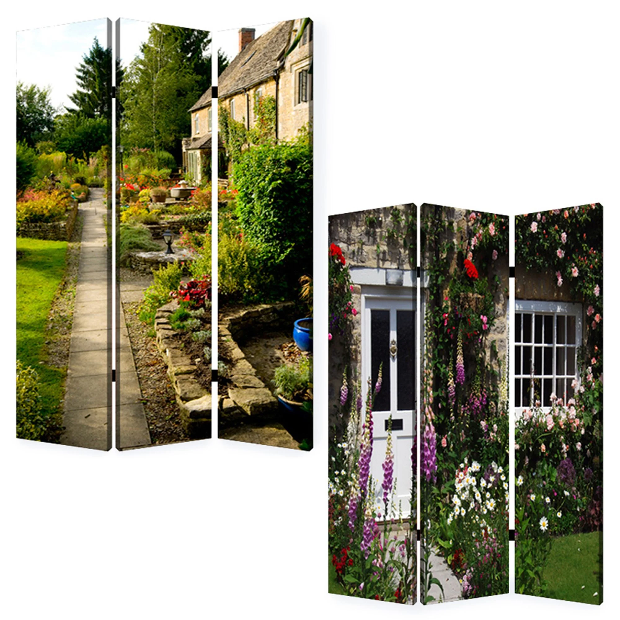 Multi Color Wood Canvas English Garden Screen By Homeroots - Image 2