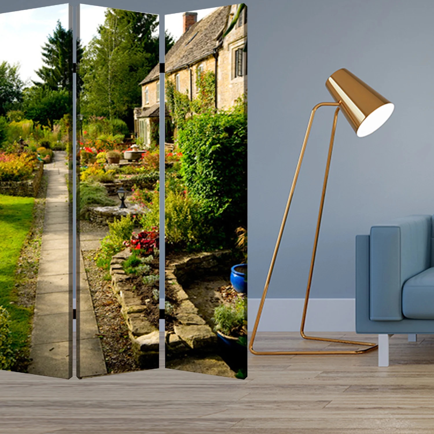Multi Color Wood Canvas English Garden Screen By Homeroots - Image 3