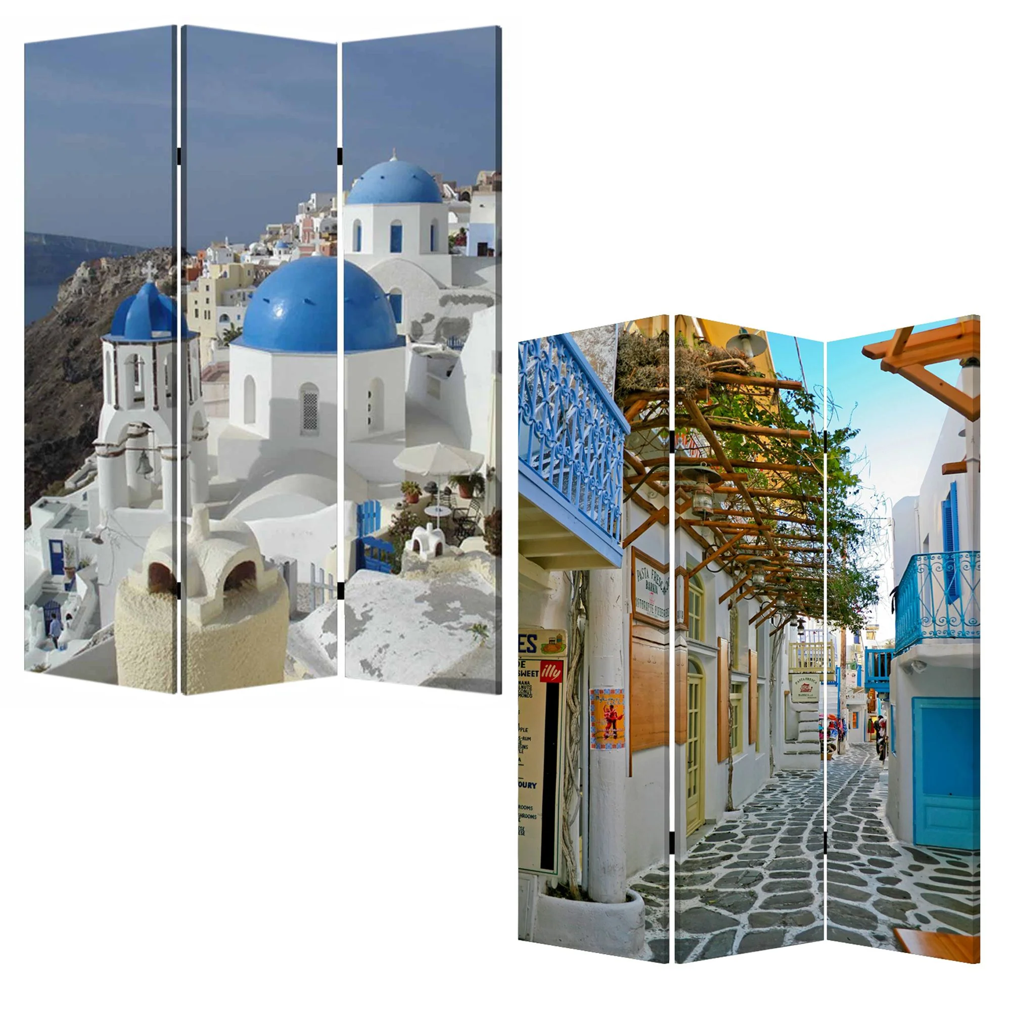 Multi Color Wood Canvas Greece Screen By Homeroots - Image 2