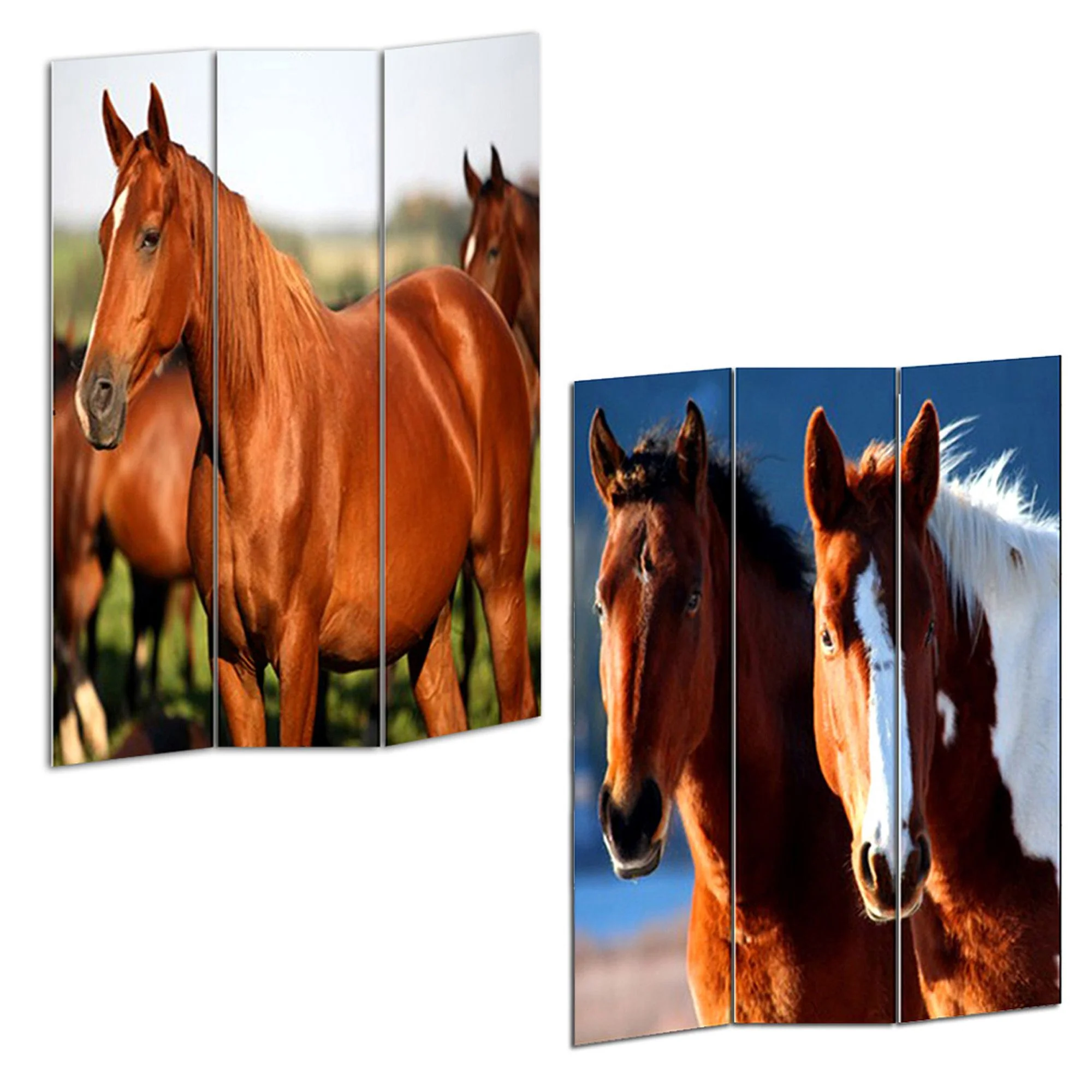 Multi Color Wood Canvas Horse Screen By Homeroots - Image 3