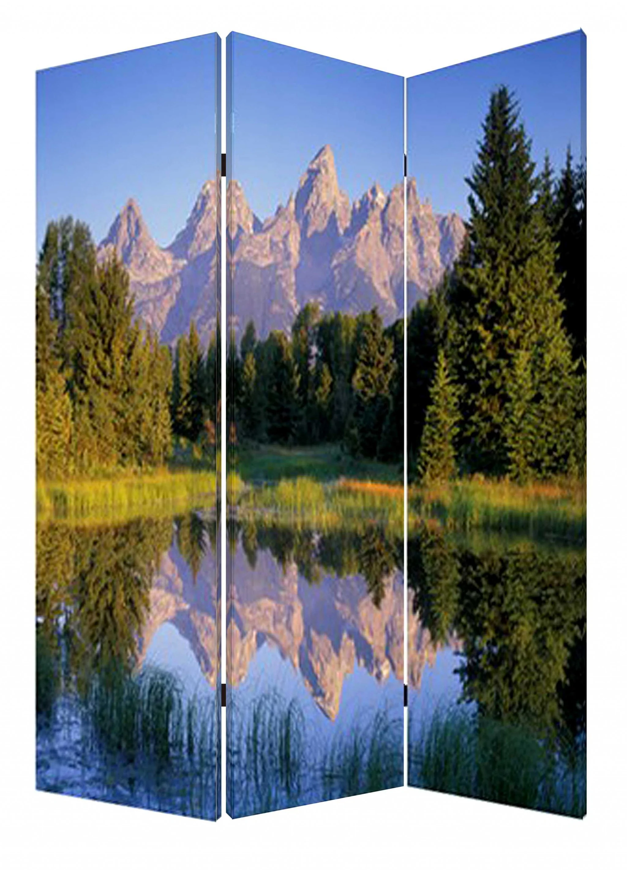 Multi Color Wood Canvas Mountain Peaks Screen By Homeroots - Image 2