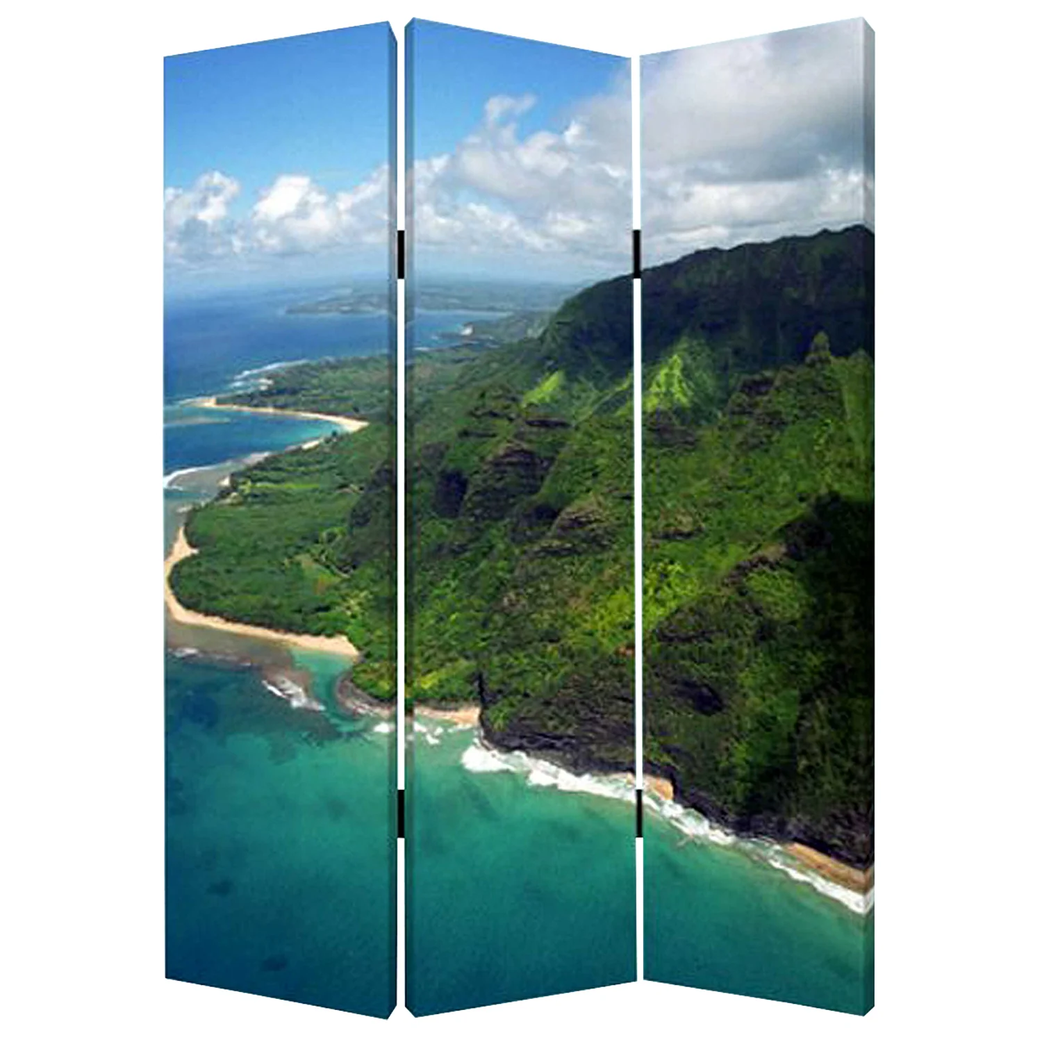 Multi Color Wood Canvas Palm Tripical Screen By Homeroots - Image 2