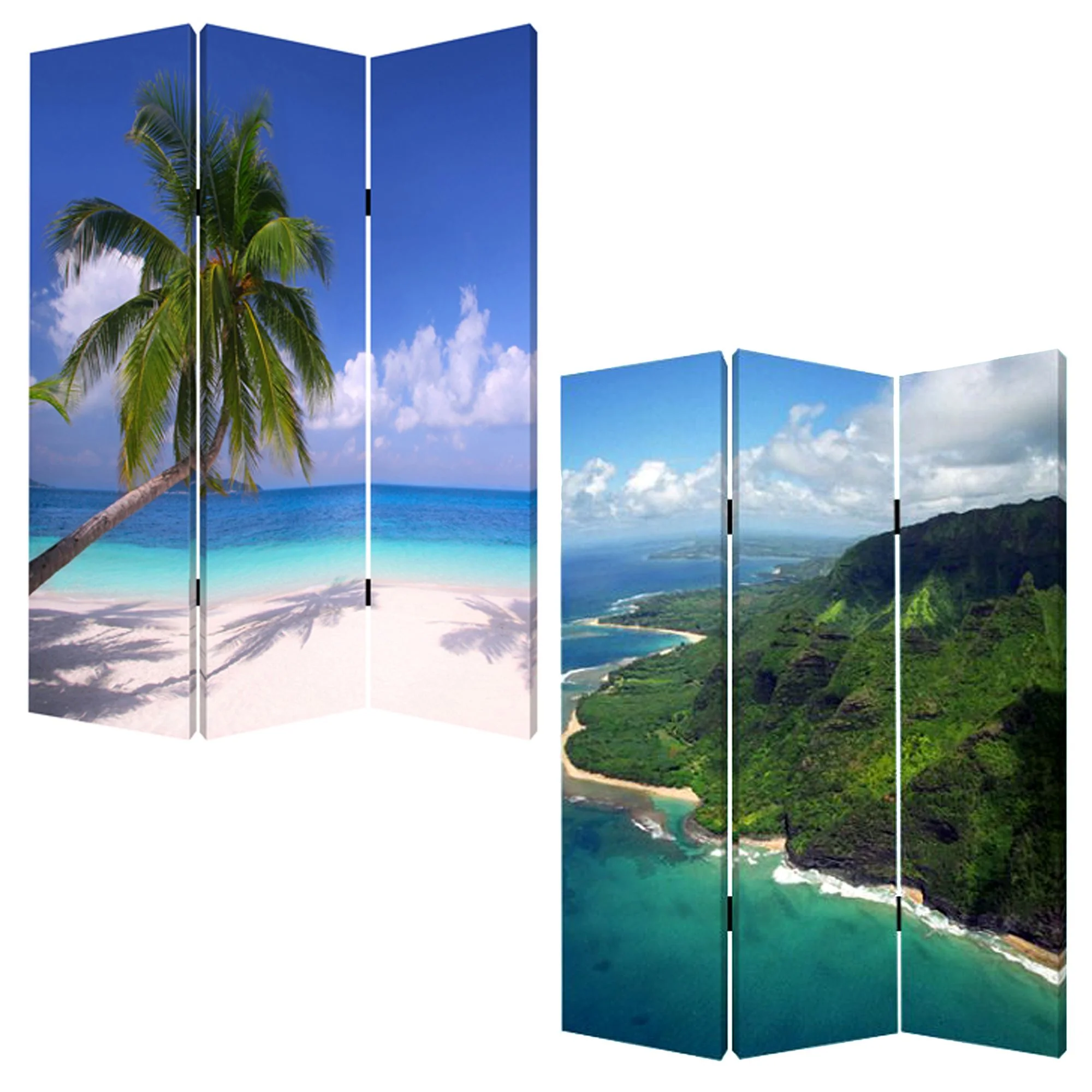 Multi Color Wood Canvas Palm Tripical Screen By Homeroots - Image 3