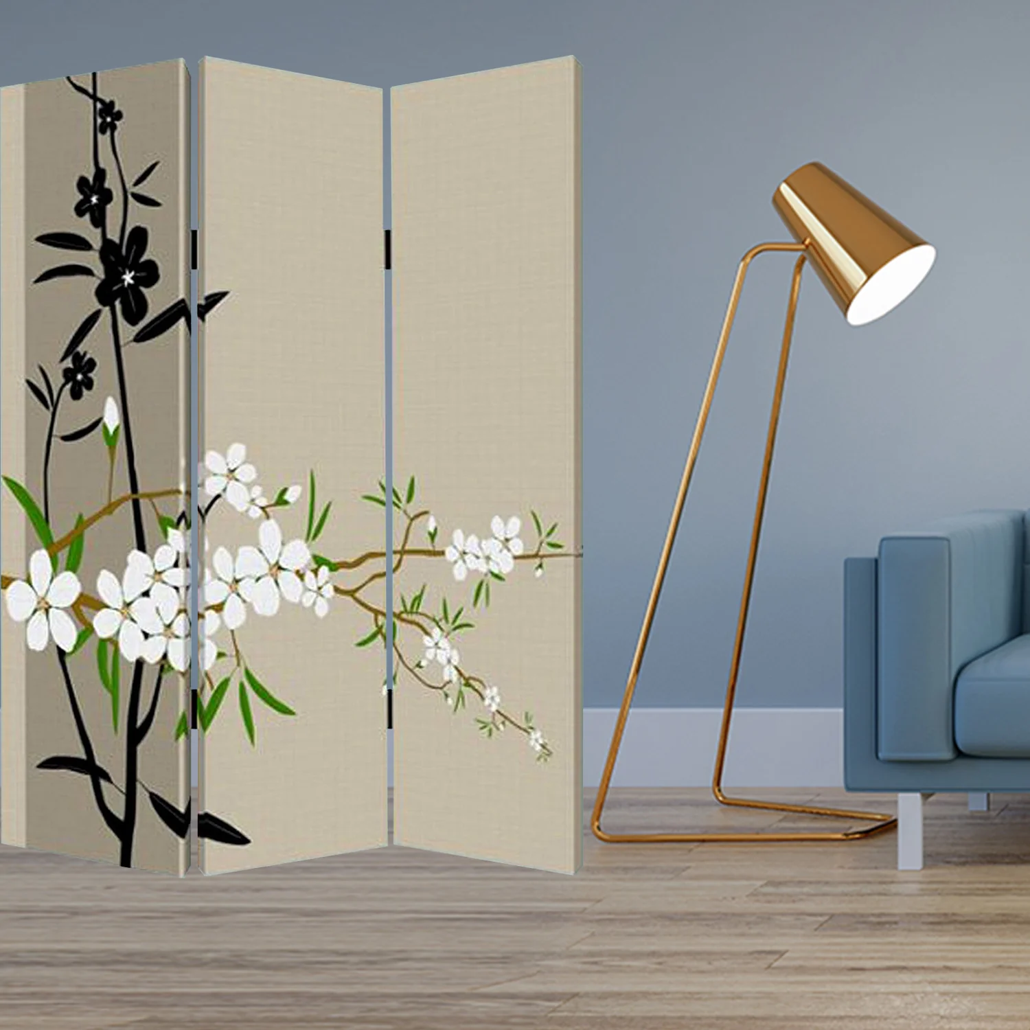 Multi Color Wood Canvas Plum Blossom Screen By Homeroots - Image 3