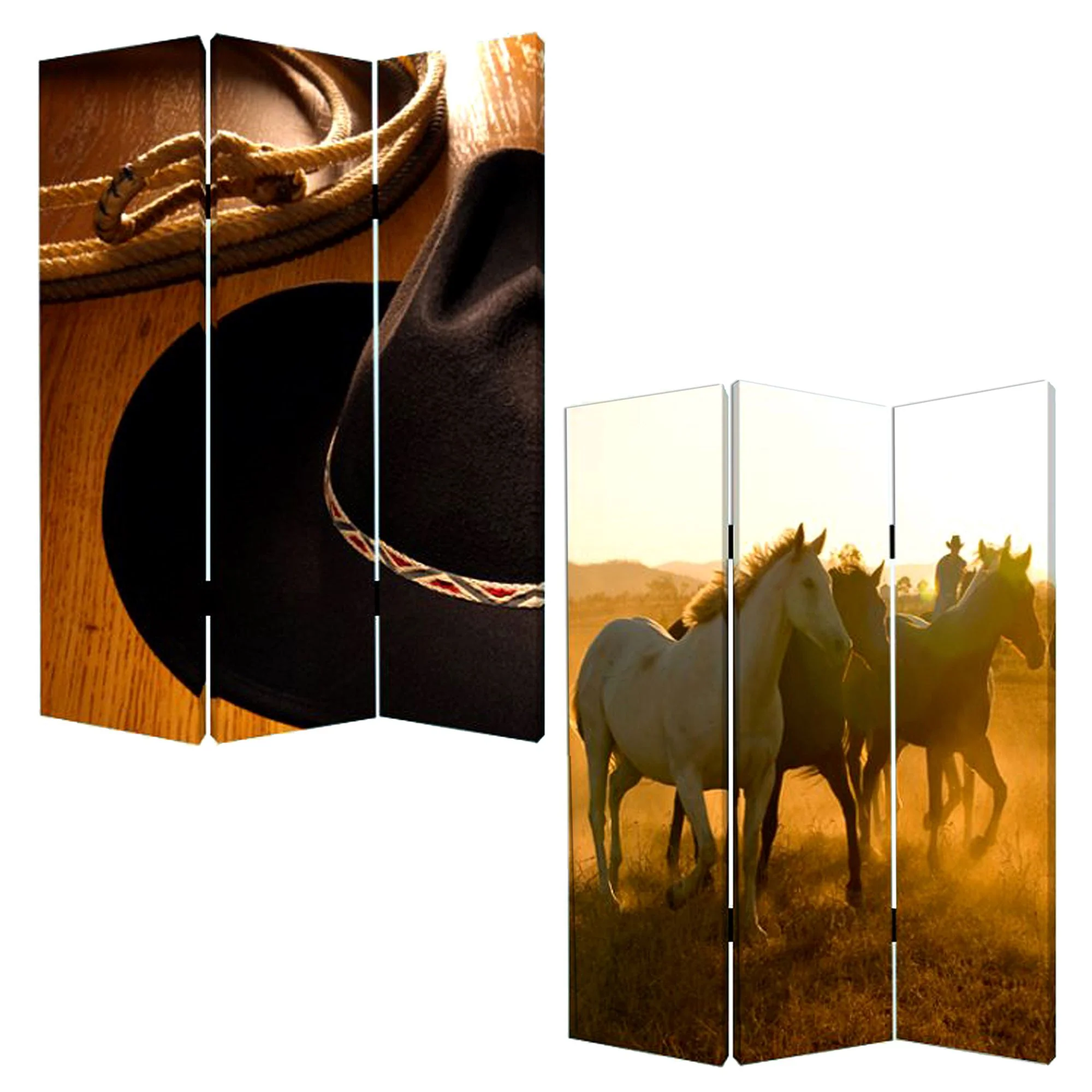 Multi Color Wood Canvas Round Up Screen By Homeroots - Image 3