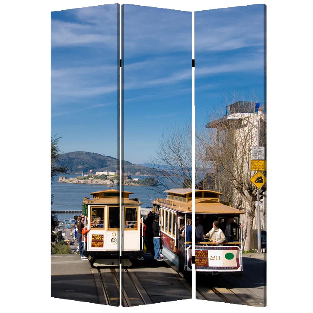 Multi Color Wood Canvas San Francisco Screen By Homeroots - Image 2