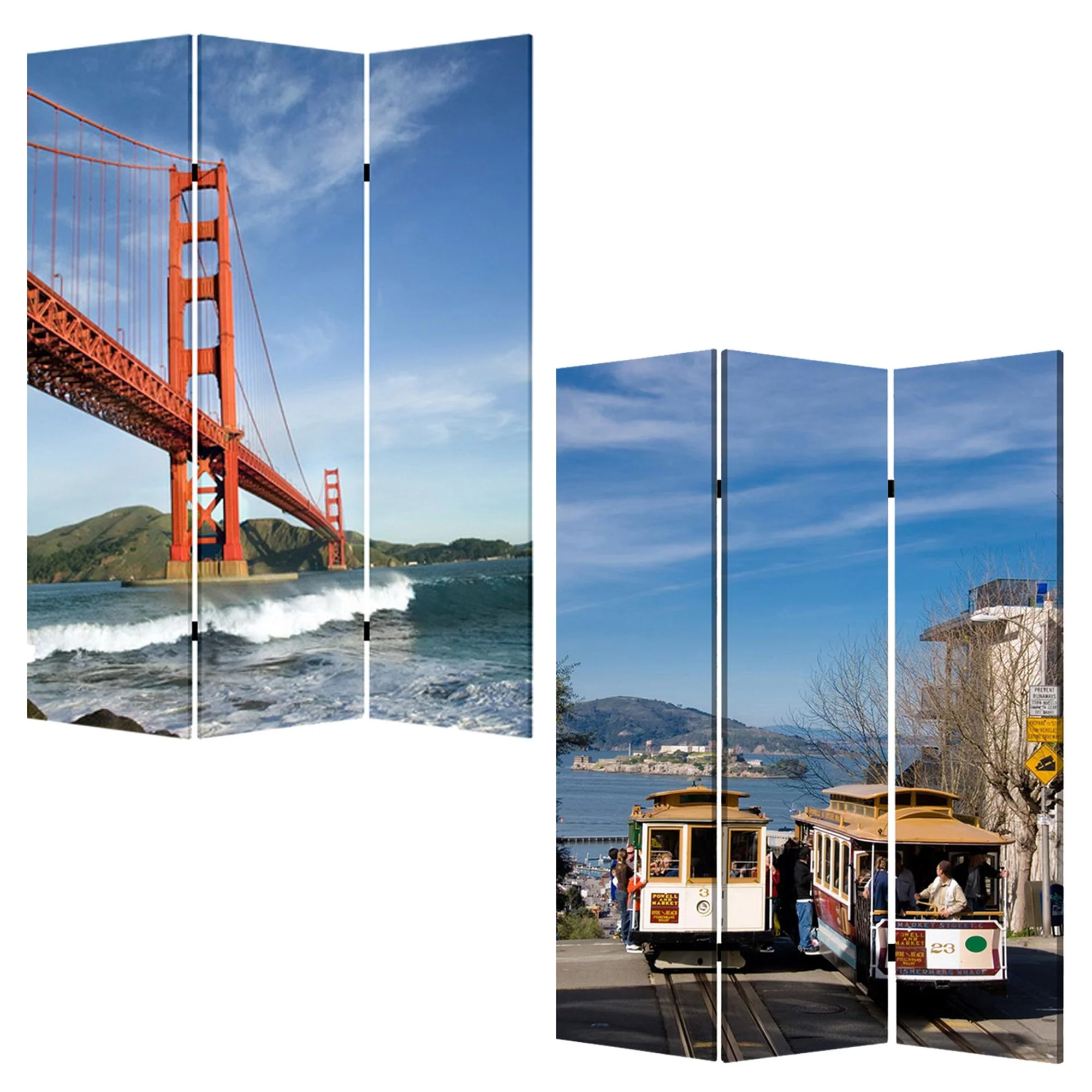 Multi Color Wood Canvas San Francisco Screen By Homeroots - Image 3