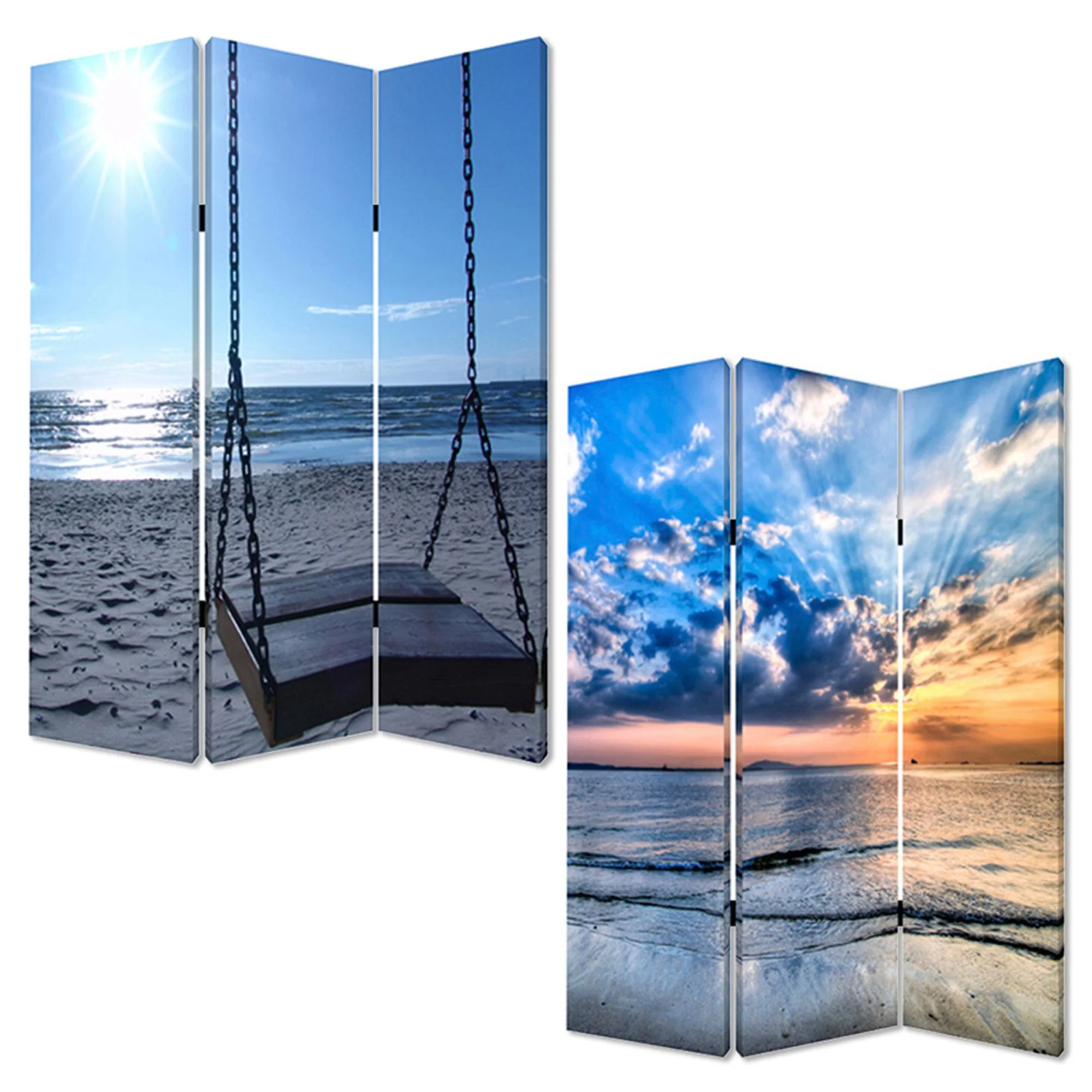 Multi Color Wood Canvas Seaside Serenity Screen By Homeroots - Image 3
