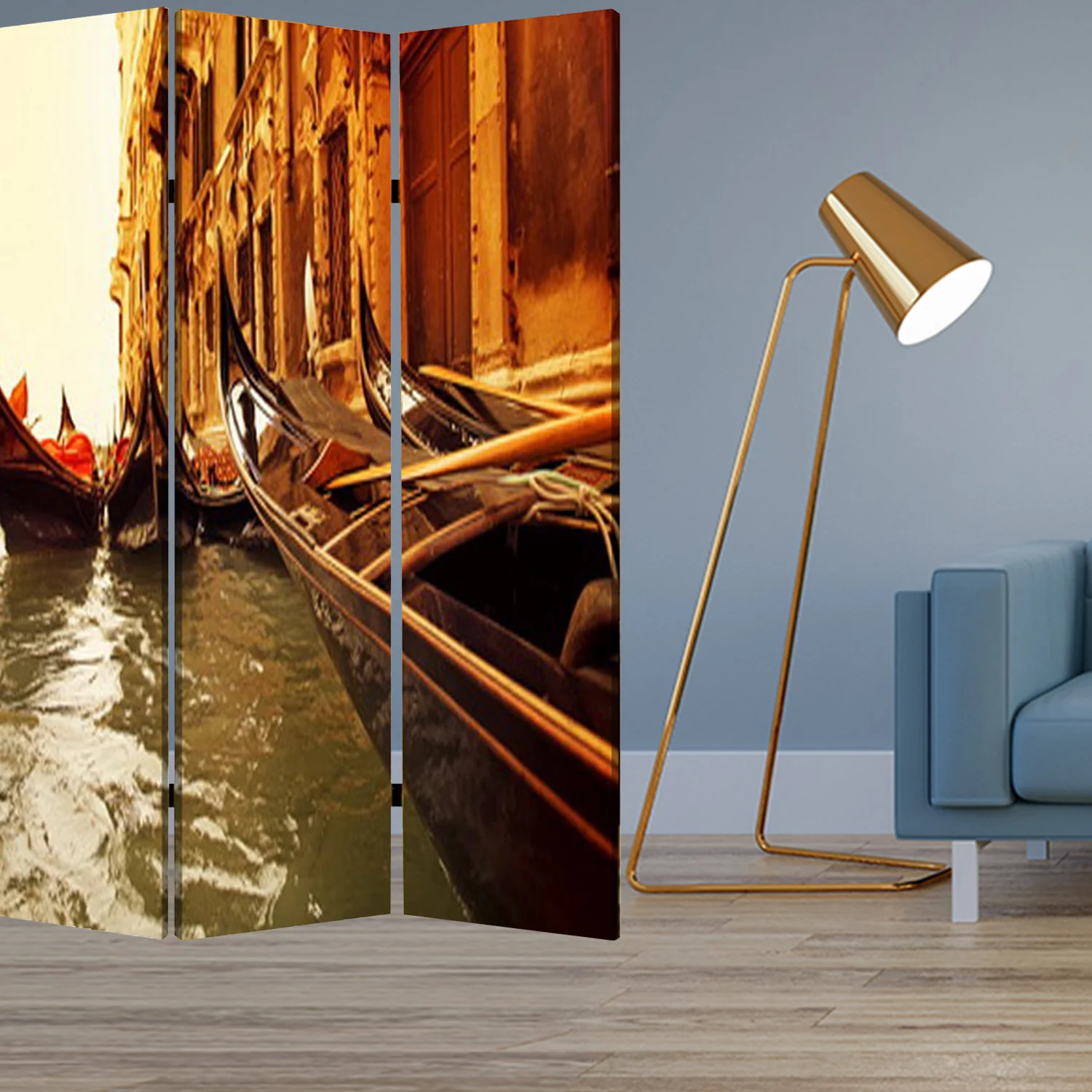 Multi Color Wood Canvas Venice Screen By Homeroots - Image 3