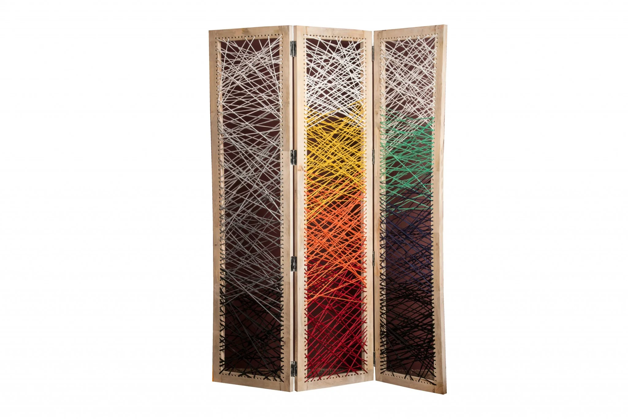 Multicolor Fabric And Wood Crisscross Screen By Homeroots - Image 2