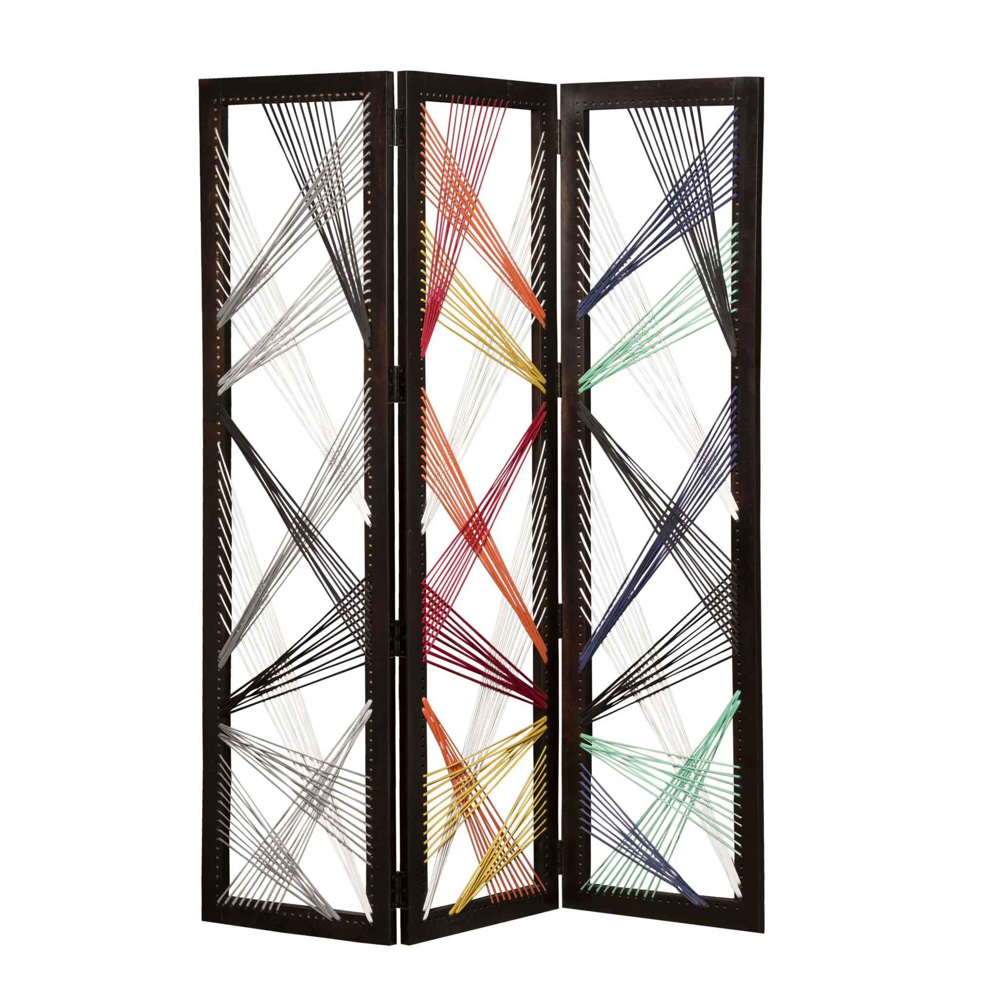 Multicolor Fabric And Wood Crisscross Screen By Homeroots - Image 4