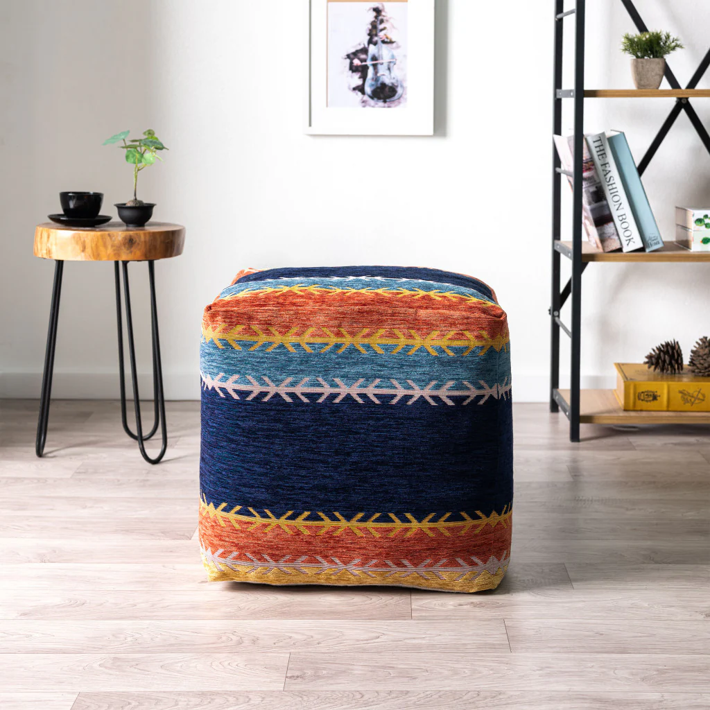 Multicolored Polyester Blend Ottoman By Homeroots - Image 4