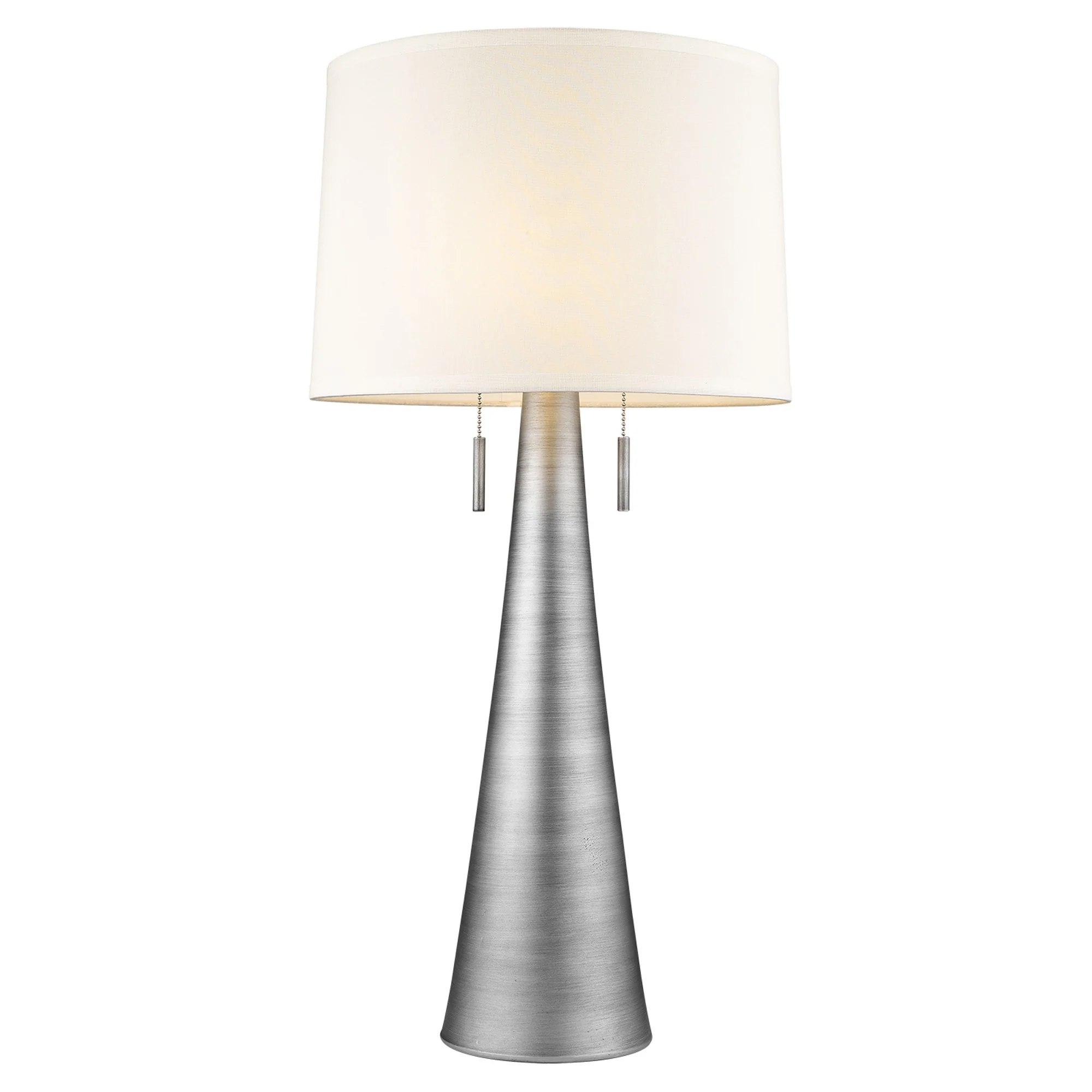 Muse 2-Light Hand Painted Weathered Pewter Table Lamp With Off White Shantung Shade By Homeroots - Image 2