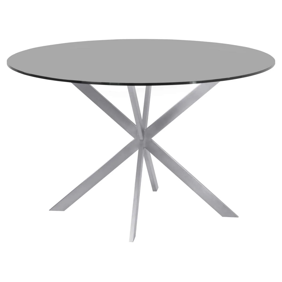 Mystere Round Dining Table in Brushed Stainless Steel with Gray Tempered Glass Top By Armen Living - Image 2
