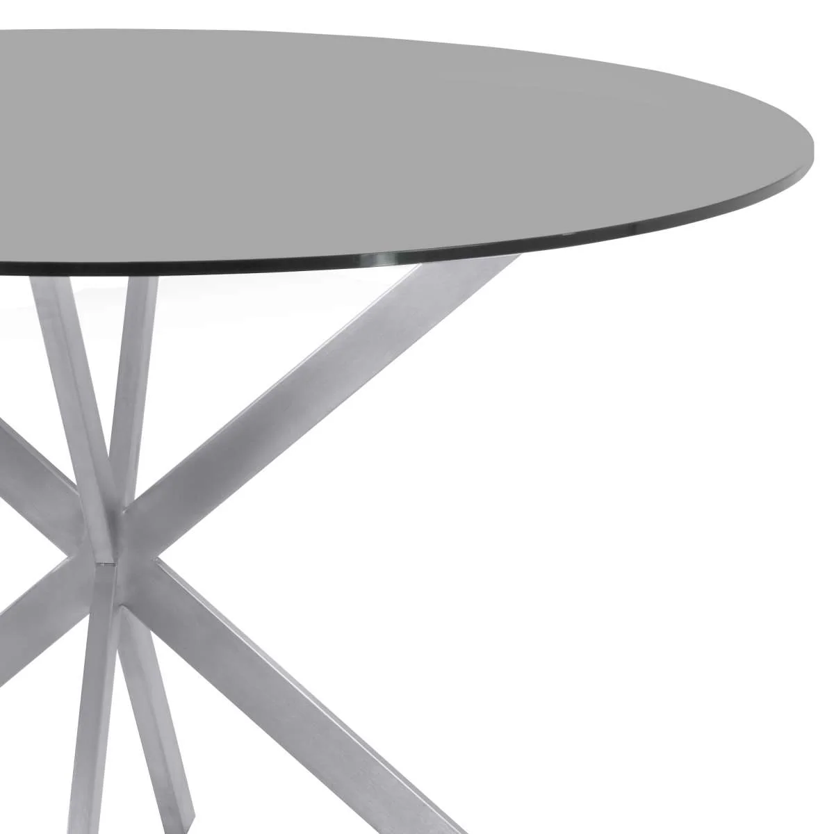 Mystere Round Dining Table in Brushed Stainless Steel with Gray Tempered Glass Top By Armen Living - Image 3