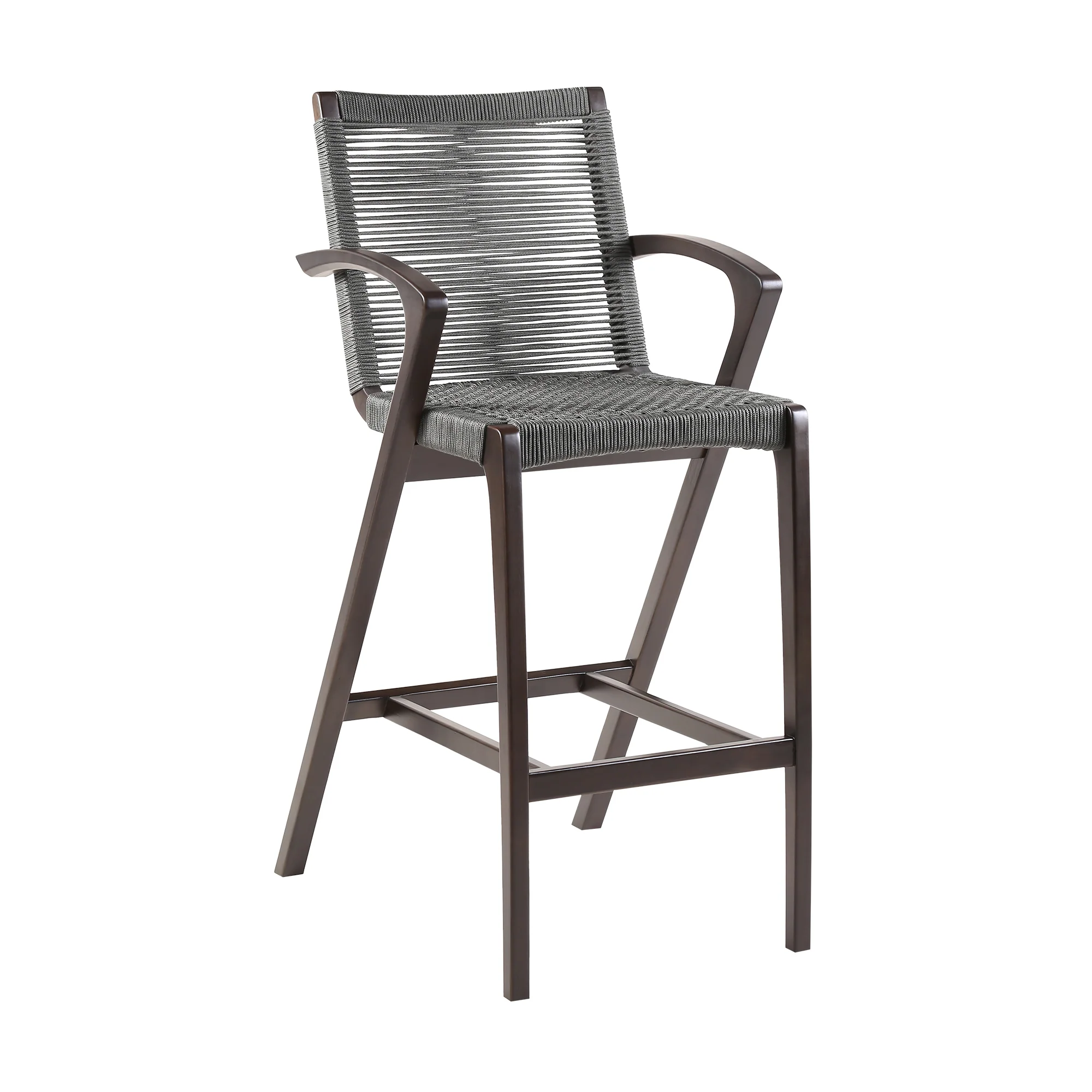 Nabila Outdoor Dark Eucalyptus Wood and Grey Rope Counter and Bar height Stool By Armen Living - Image 2