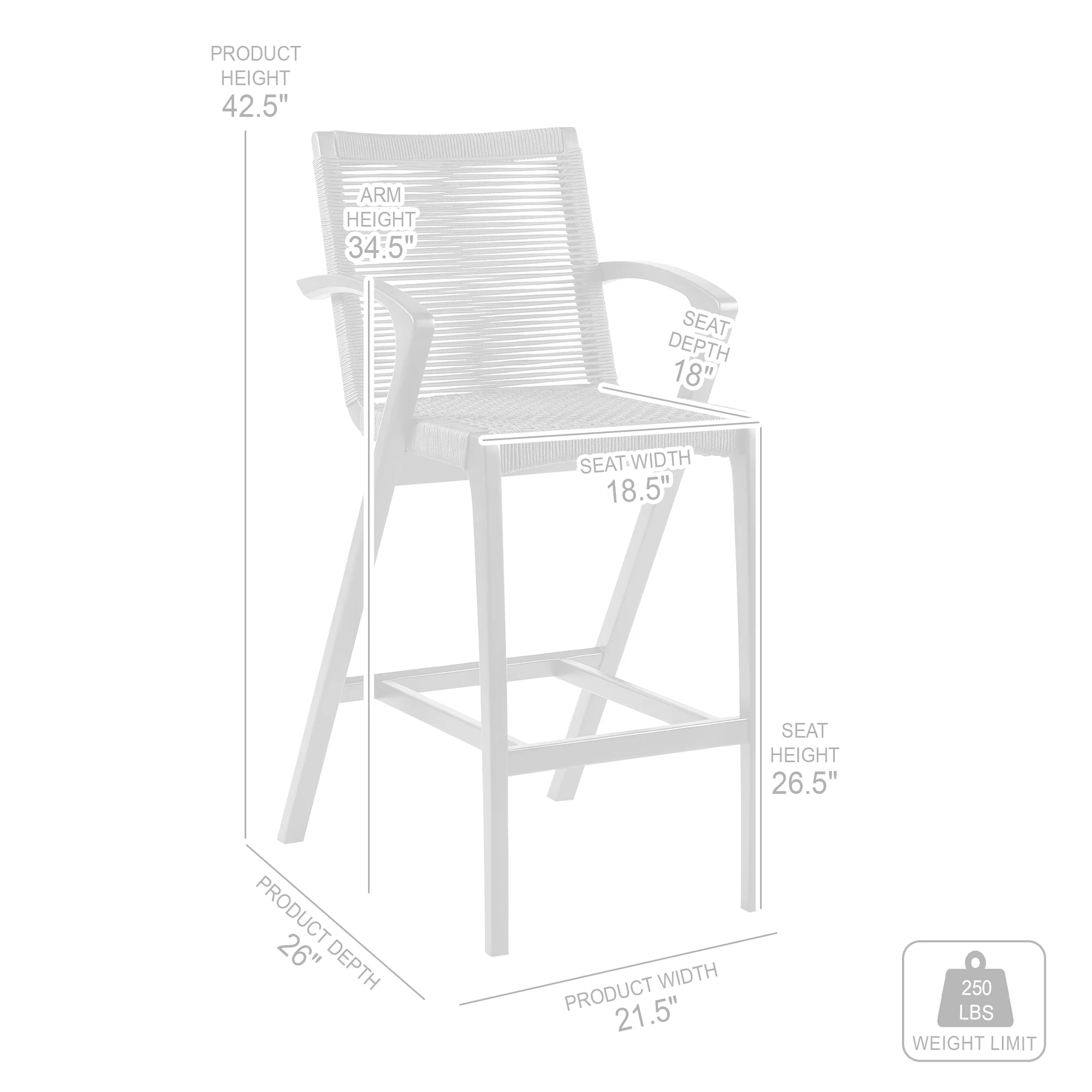 Nabila Outdoor Dark Eucalyptus Wood and Grey Rope Counter and Bar height Stool By Armen Living - Image 9