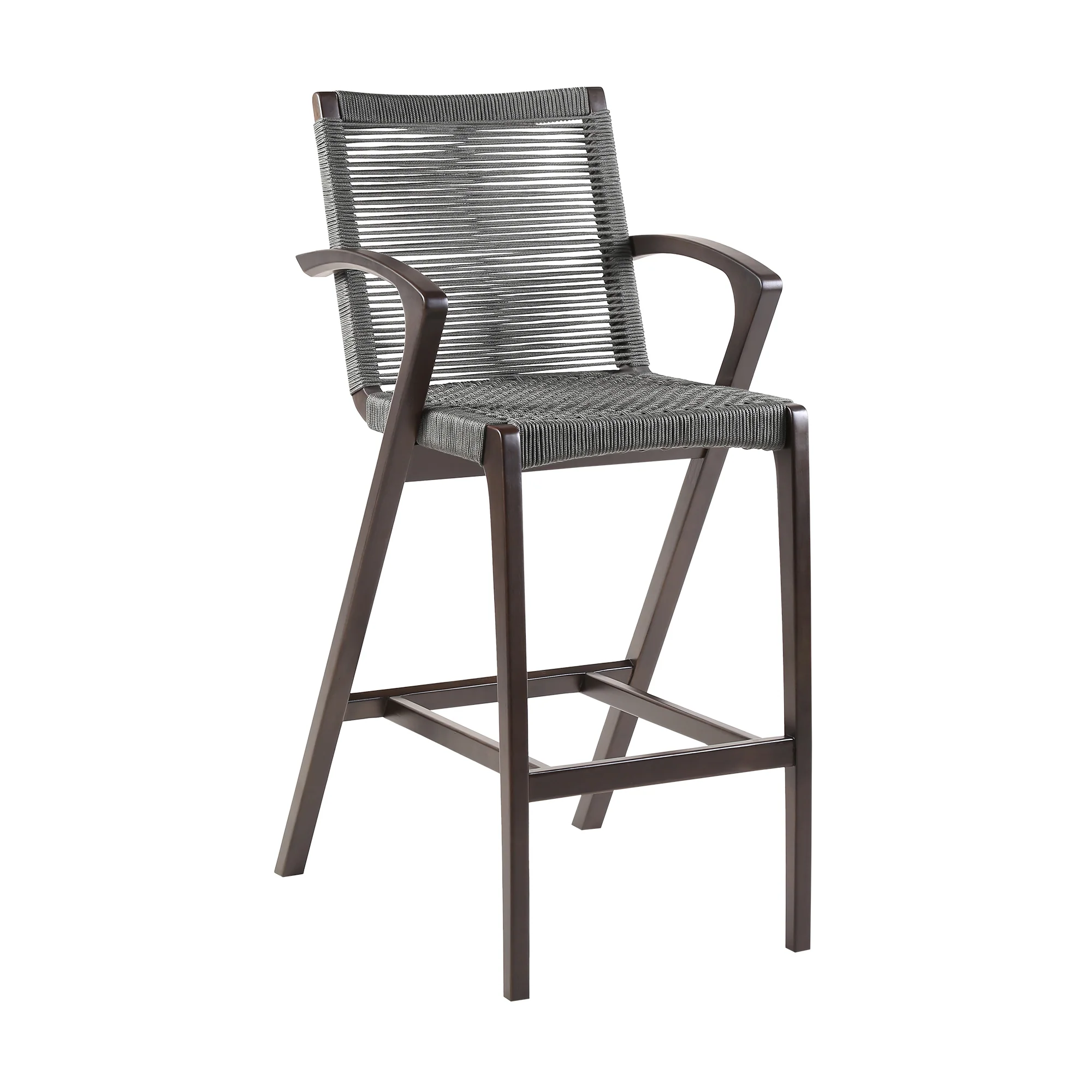 Nabila Outdoor Dark Eucalyptus Wood and Grey Rope Counter and Bar height Stool By Armen Living - Image 2