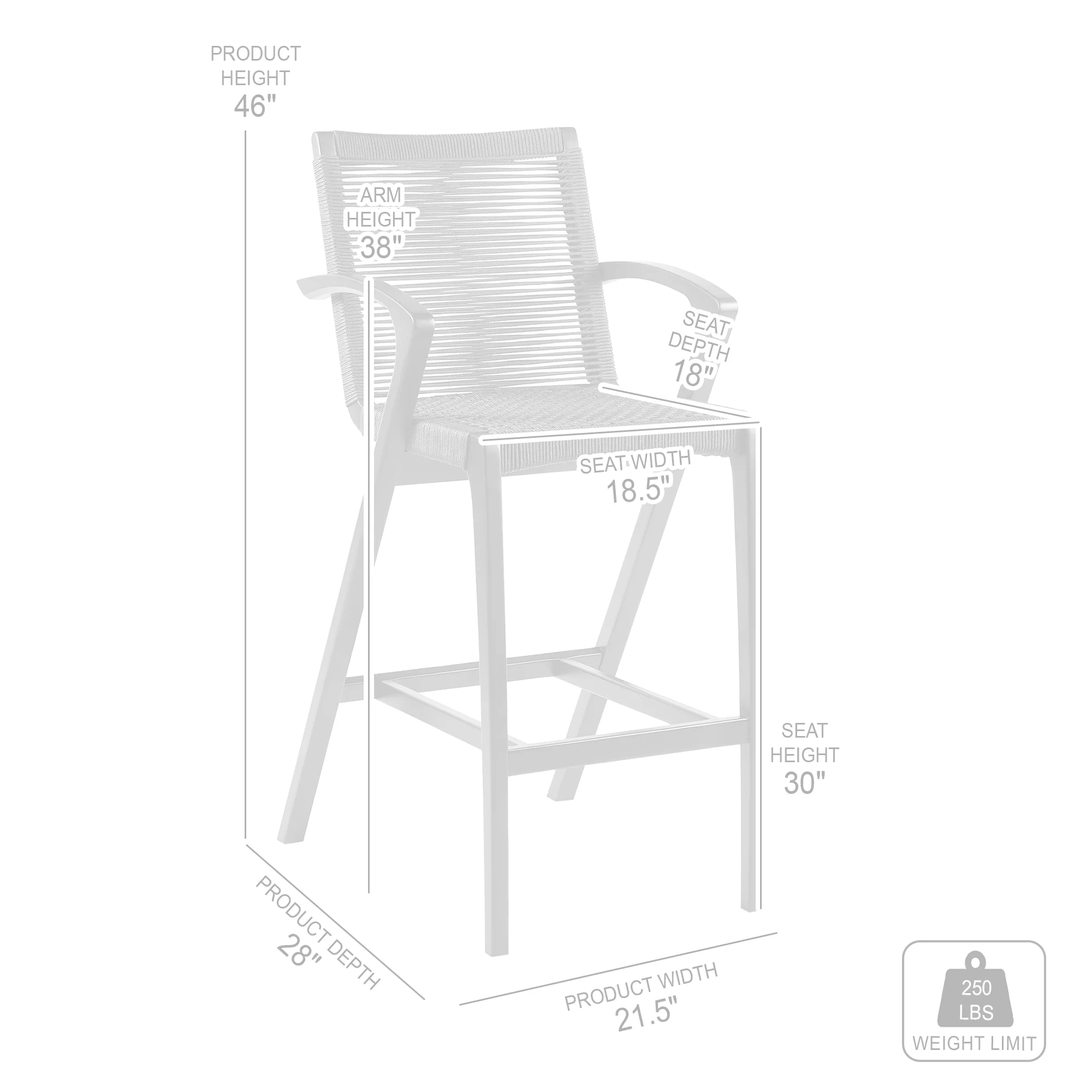 Nabila Outdoor Dark Eucalyptus Wood and Grey Rope Counter and Bar height Stool By Armen Living - Image 9