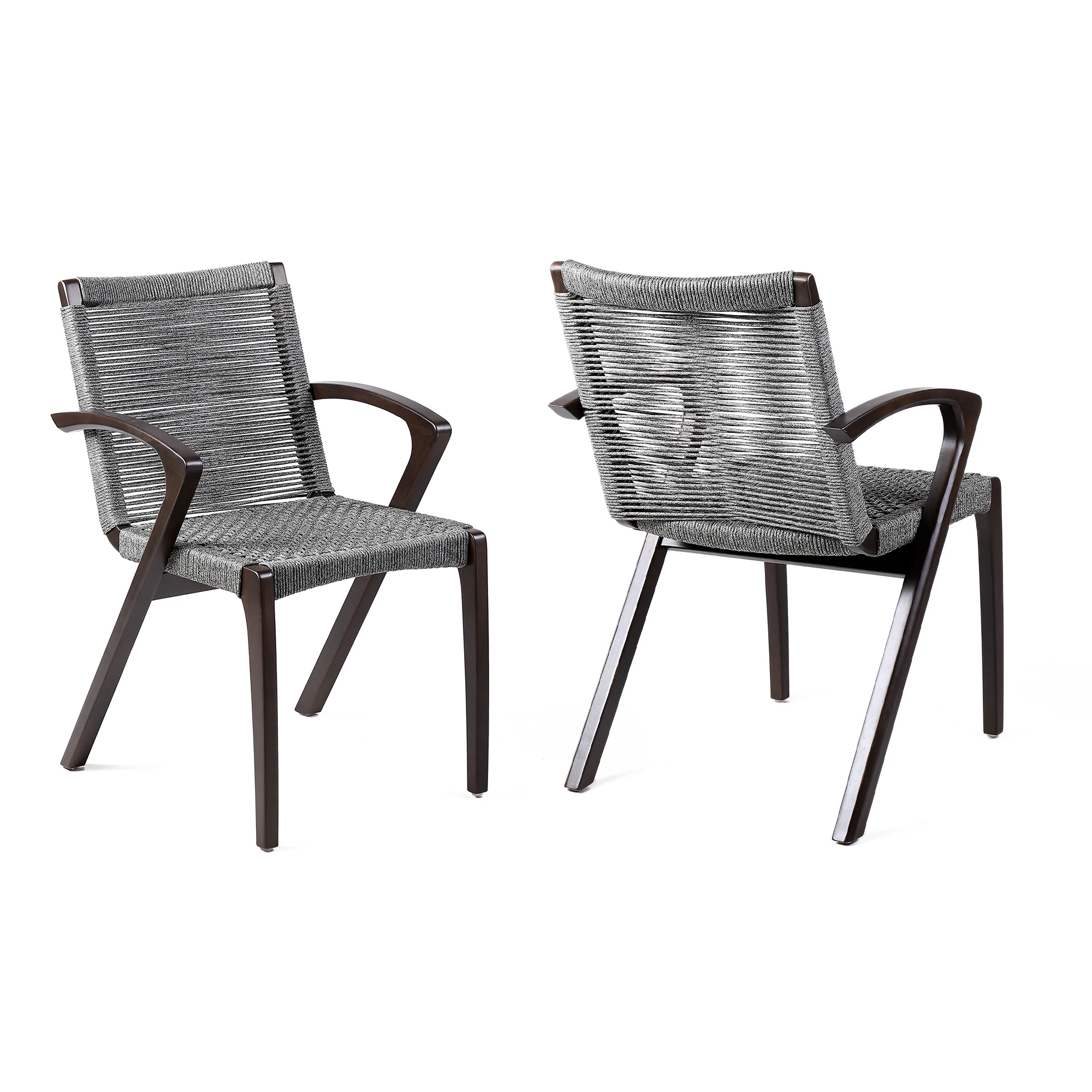 Nabila Outdoor Dark Eucalyptus Wood and Grey Rope Dining Chairs - Set of 2 By Armen Living - Image 2