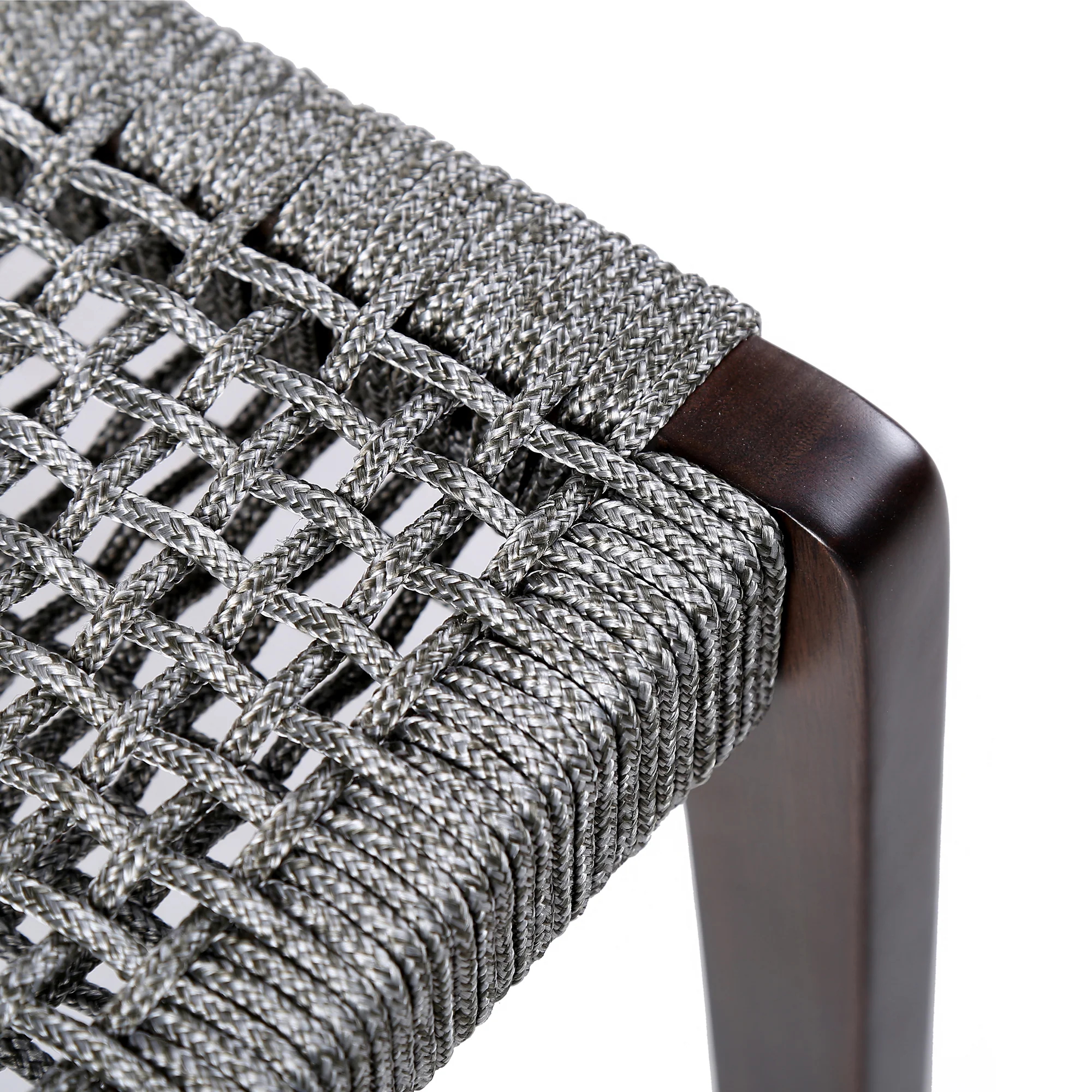 Nabila Outdoor Dark Eucalyptus Wood and Grey Rope Dining Chairs - Set of 2 By Armen Living - Image 9