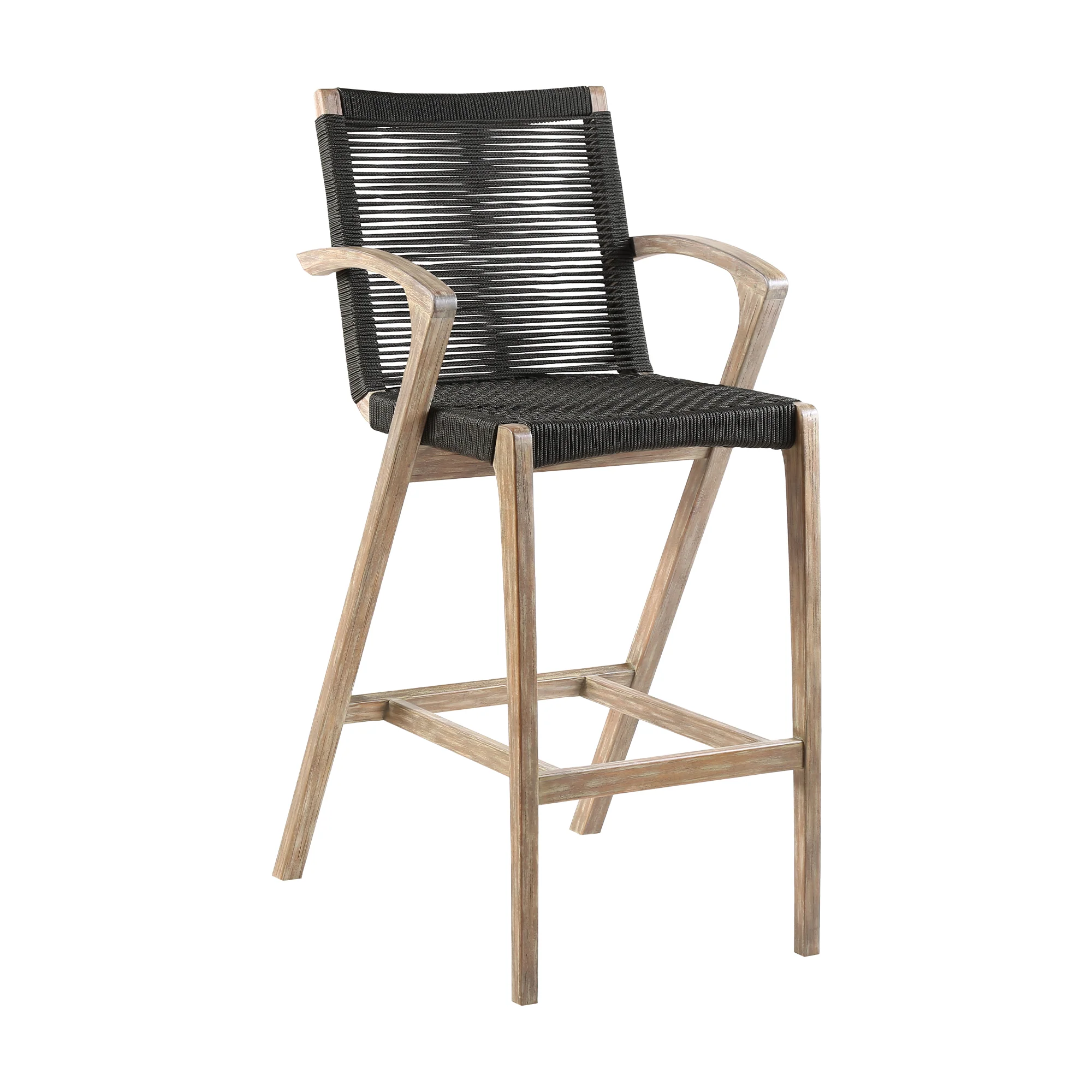 Nabila Outdoor Light Eucalyptus Wood and Charcoal Rope Counter and Bar Height Stool By Armen Living - Image 2