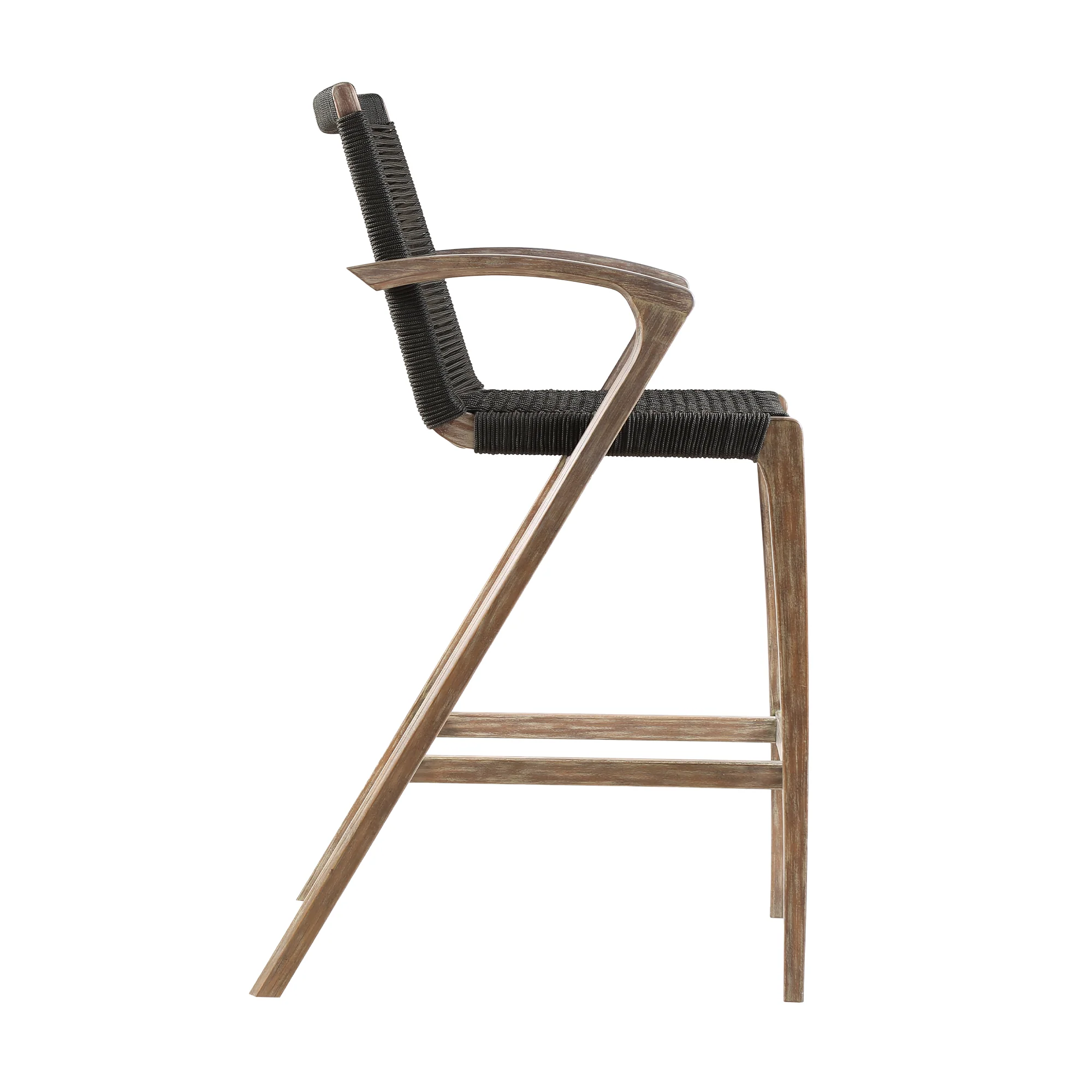 Nabila Outdoor Light Eucalyptus Wood and Charcoal Rope Counter and Bar Height Stool By Armen Living - Image 4
