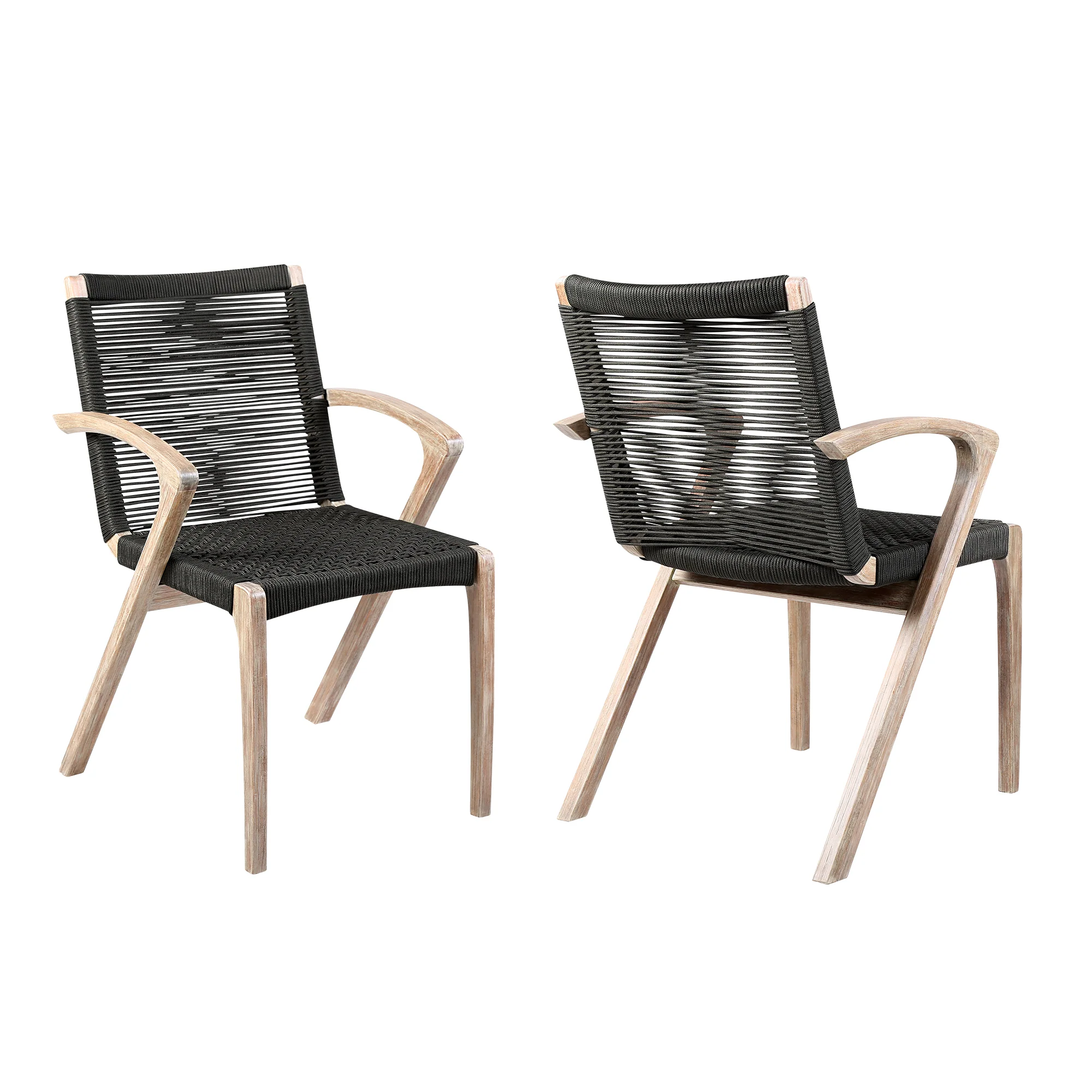 Nabila Outdoor Light Eucalyptus Wood and Charcoal Rope Dining Chairs - Set of 2 By Armen Living - Image 2