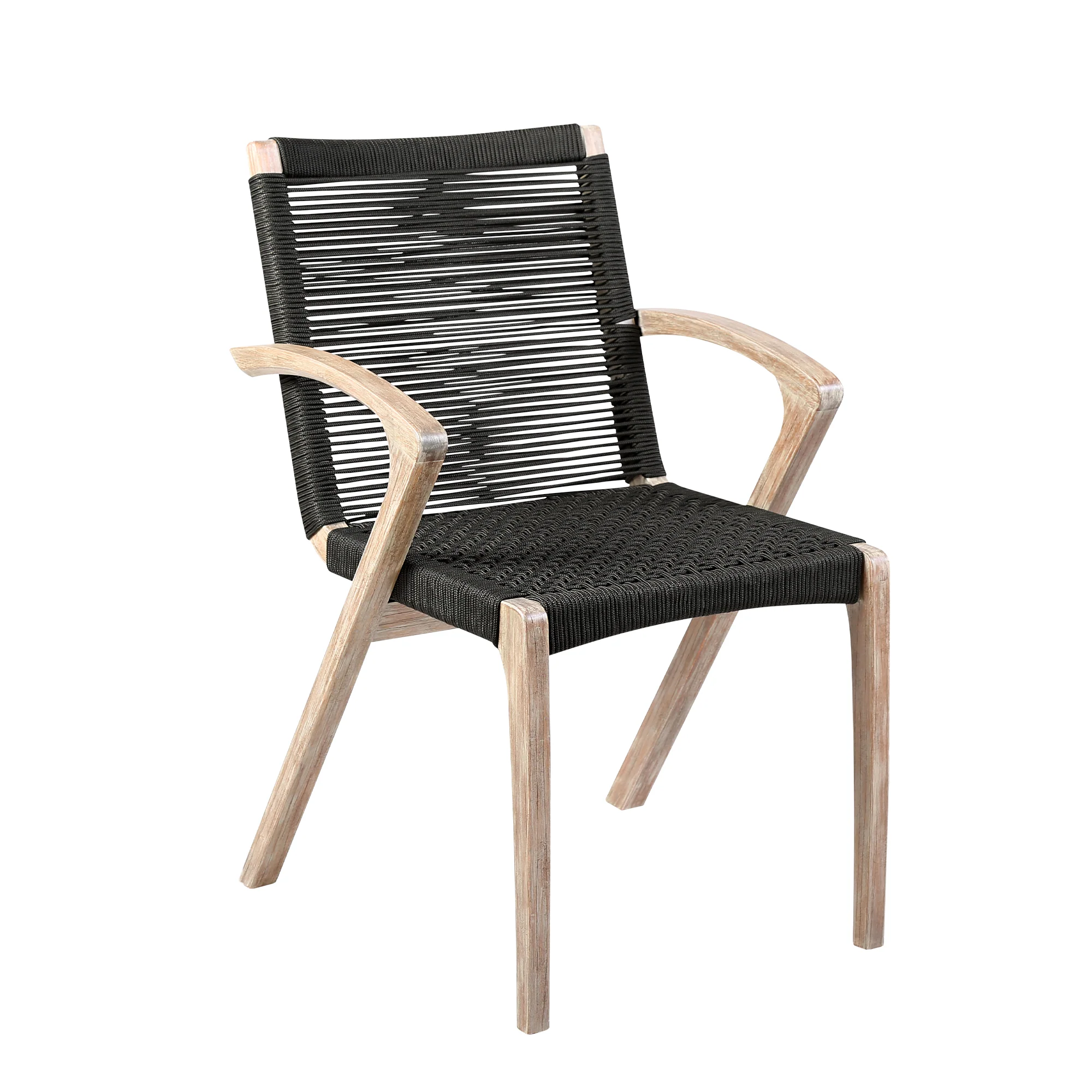 Nabila Outdoor Light Eucalyptus Wood and Charcoal Rope Dining Chairs - Set of 2 By Armen Living - Image 4