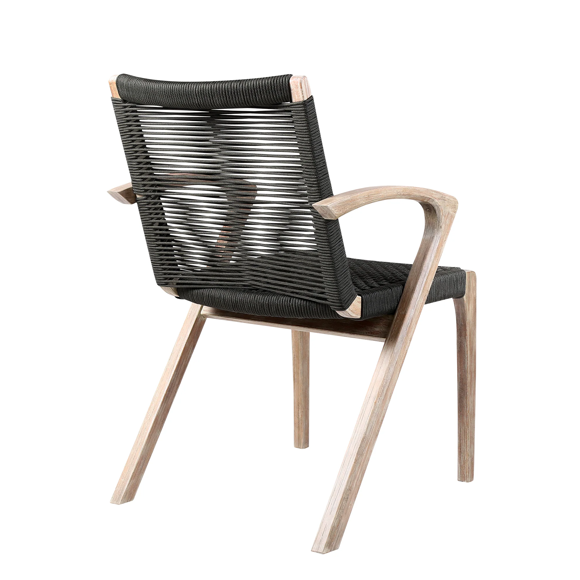 Nabila Outdoor Light Eucalyptus Wood and Charcoal Rope Dining Chairs - Set of 2 By Armen Living - Image 6