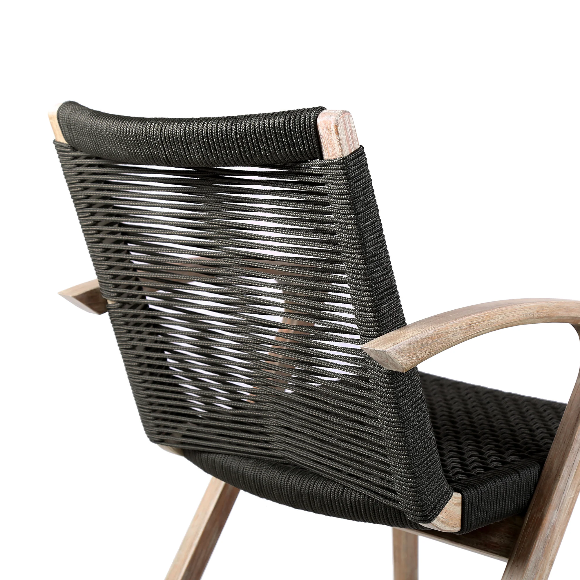 Nabila Outdoor Light Eucalyptus Wood and Charcoal Rope Dining Chairs - Set of 2 By Armen Living - Image 7