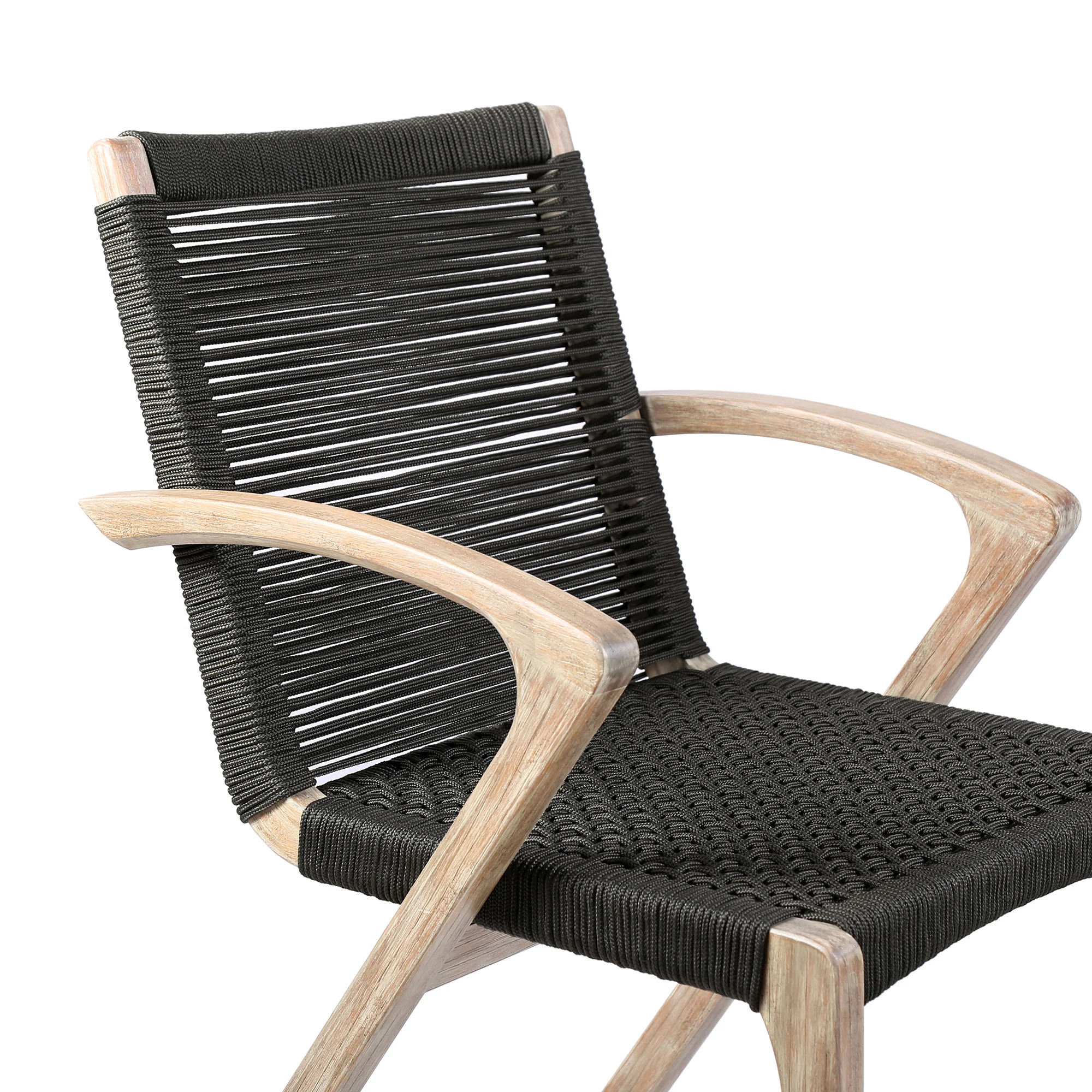 Nabila Outdoor Light Eucalyptus Wood and Charcoal Rope Dining Chairs - Set of 2 By Armen Living - Image 8