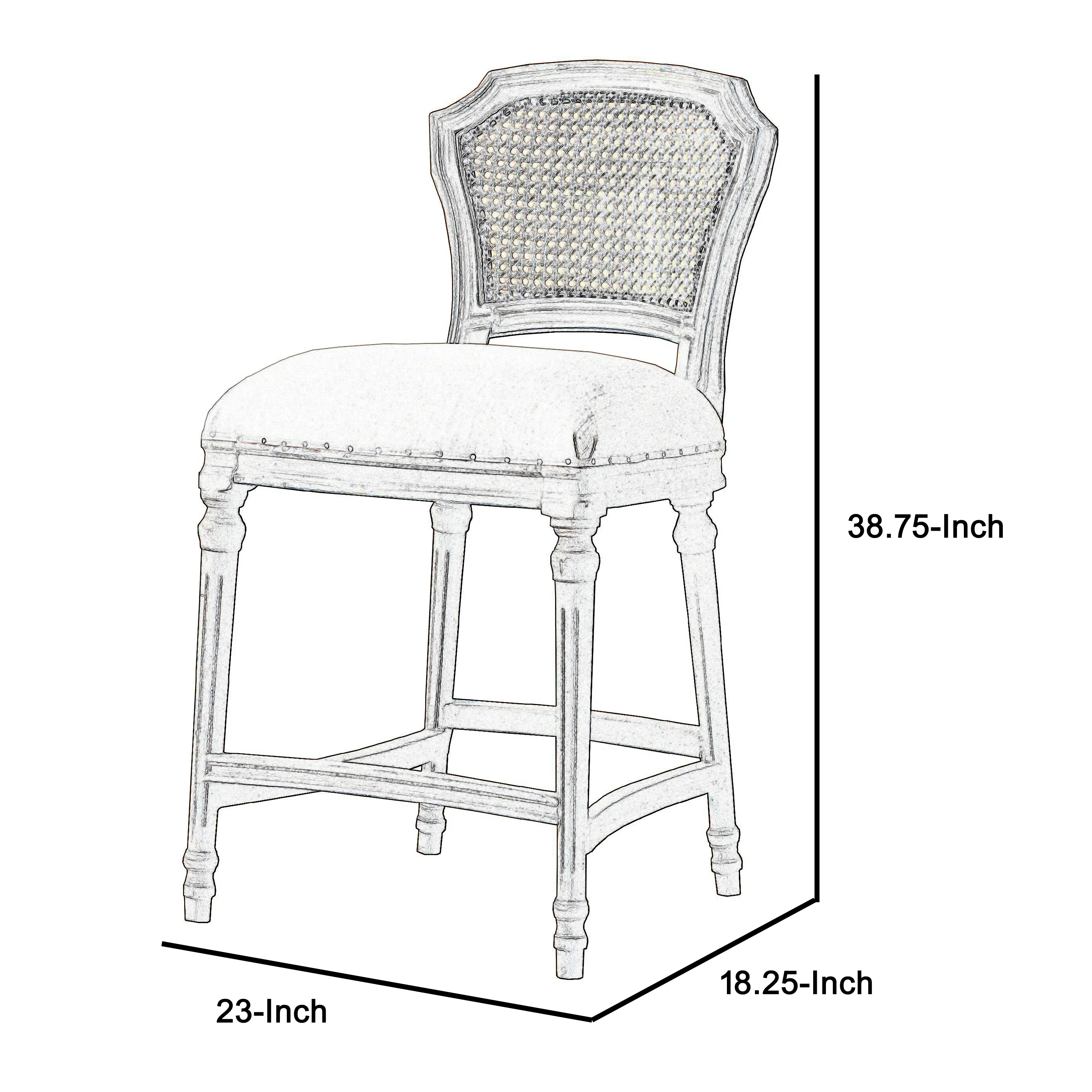 Nailhead Fabric Upholstered Bar Stool with Perforated Back, Beige and Brown By Benzara - Image 2