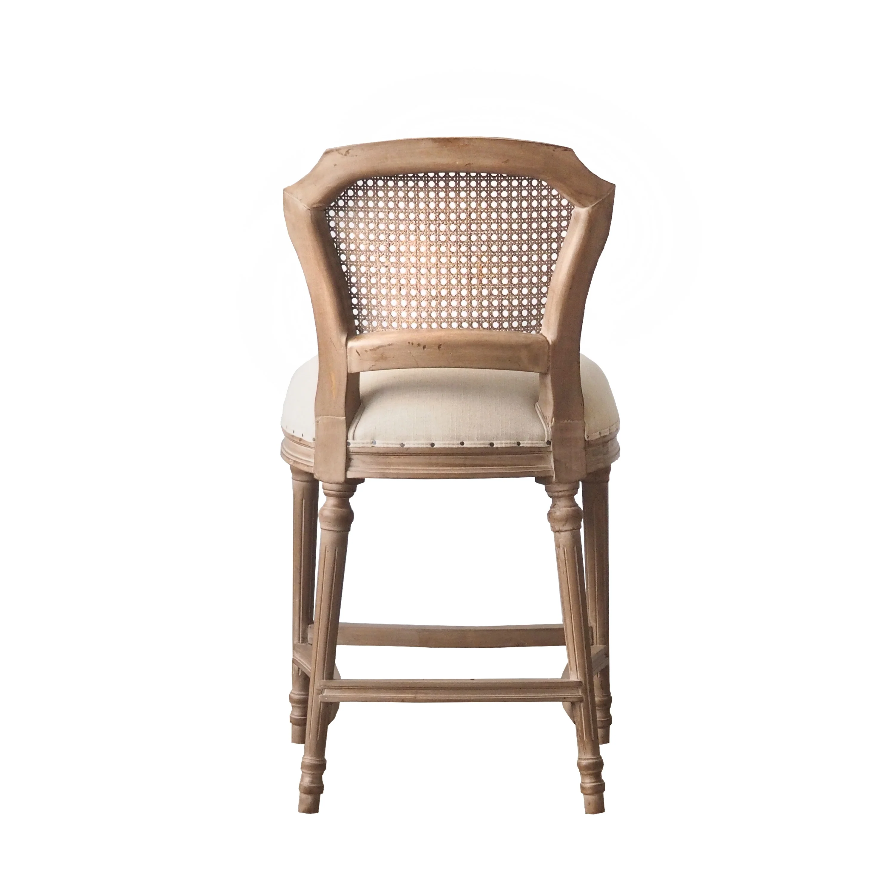 Nailhead Fabric Upholstered Bar Stool with Perforated Back, Beige and Brown By Benzara - Image 3