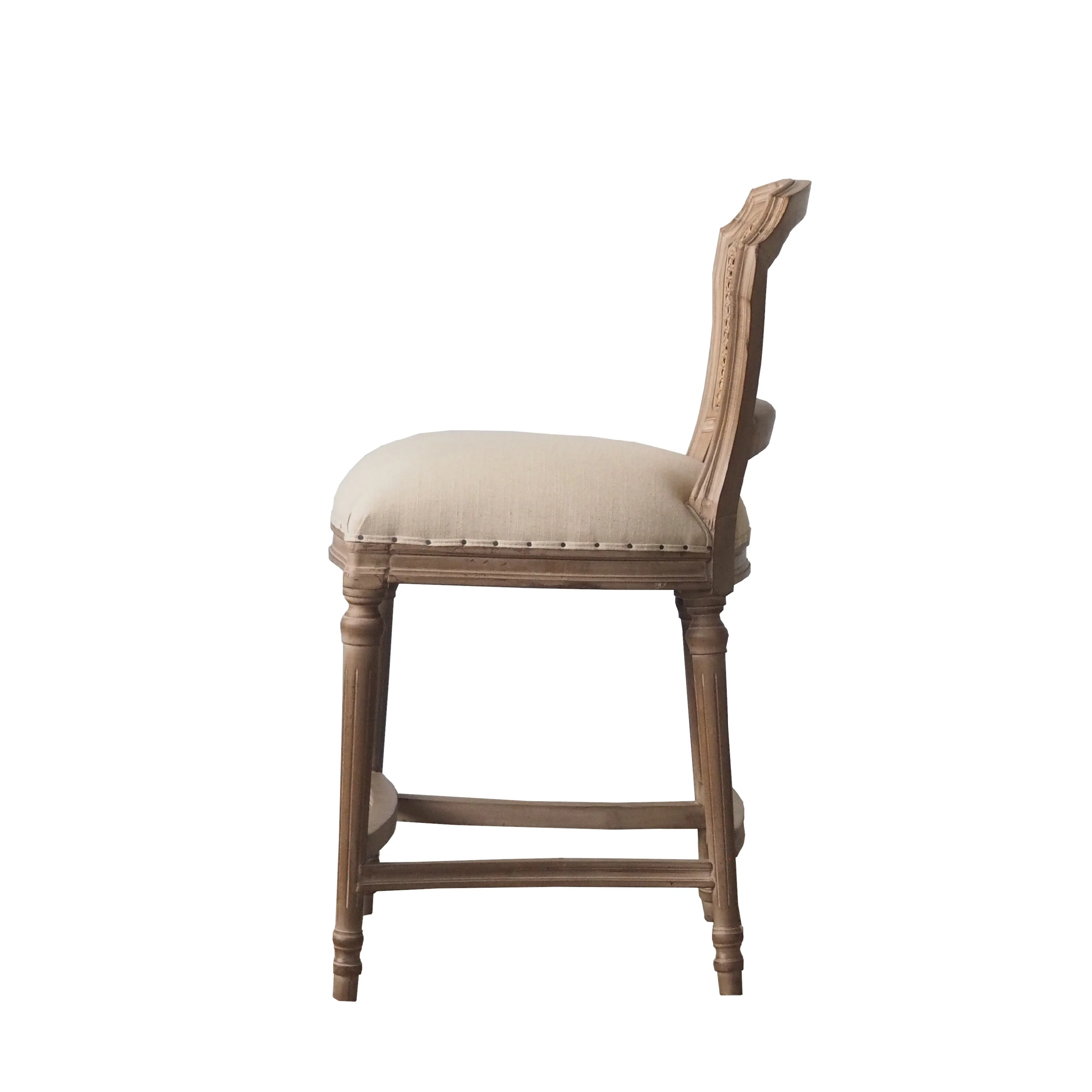 Nailhead Fabric Upholstered Bar Stool with Perforated Back, Beige and Brown By Benzara - Image 4