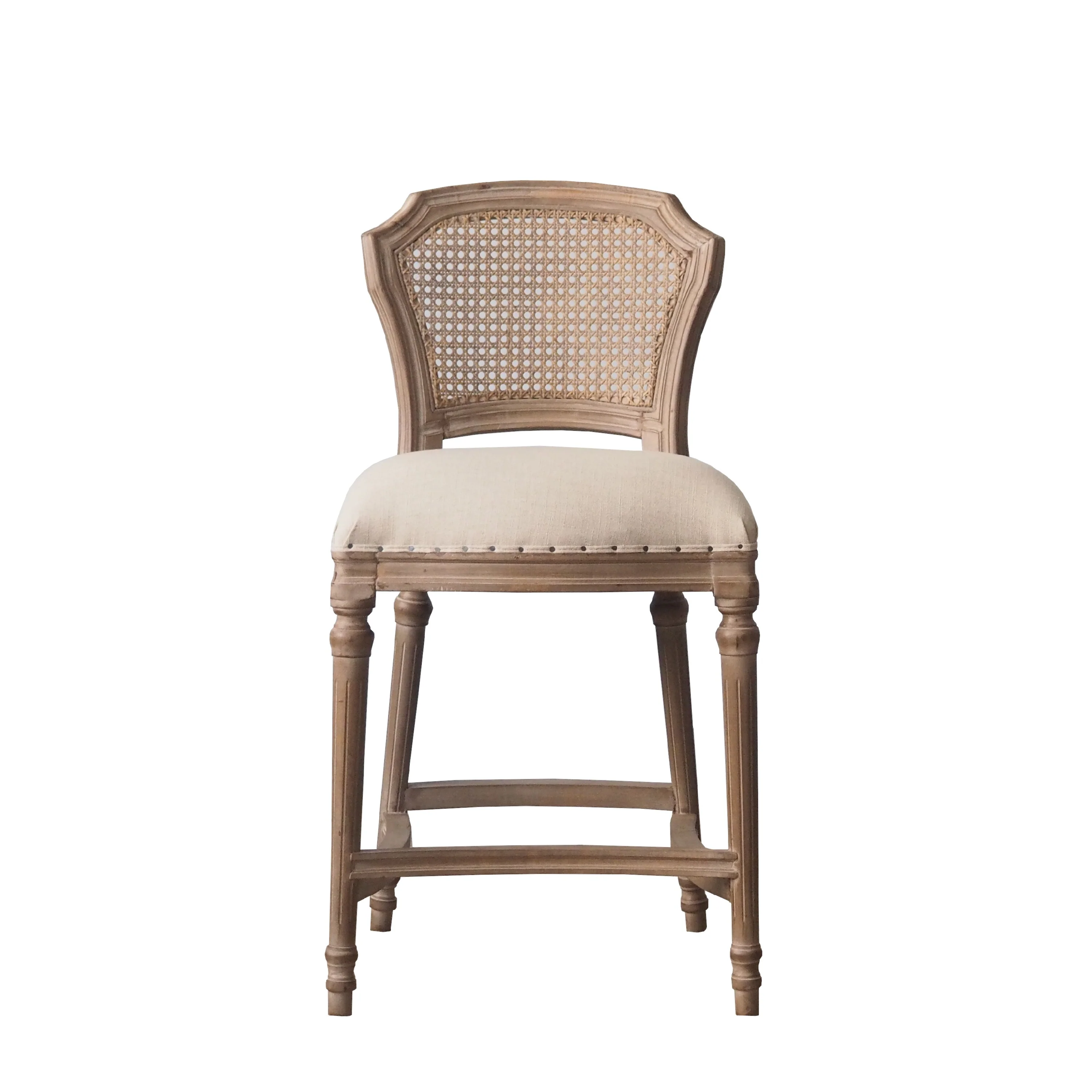 Nailhead Fabric Upholstered Bar Stool with Perforated Back, Beige and Brown By Benzara - Image 5