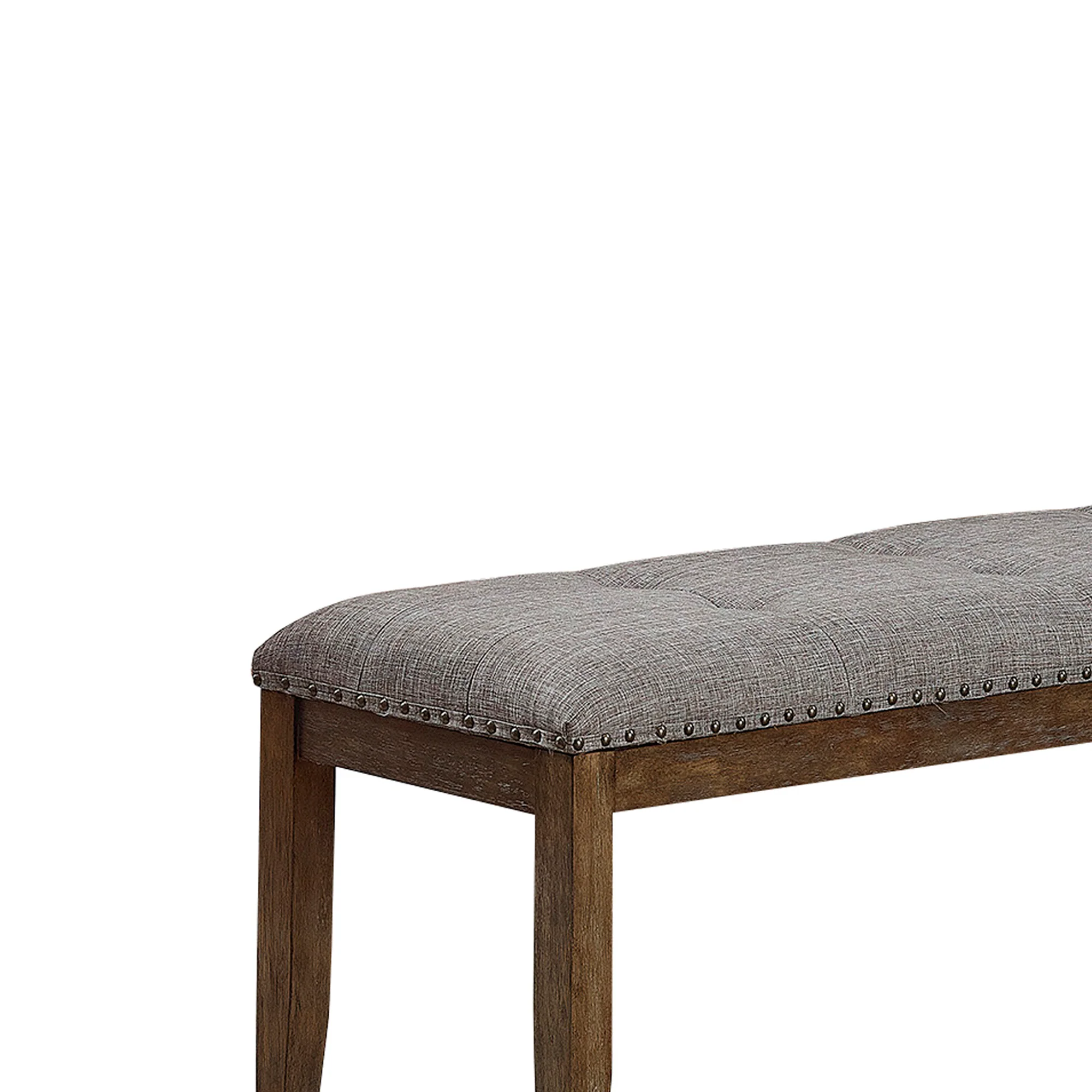 Nailhead Trim Fabric Upholstered Bench With Button Tufting, Brown And Gray By Benzara - Image 2