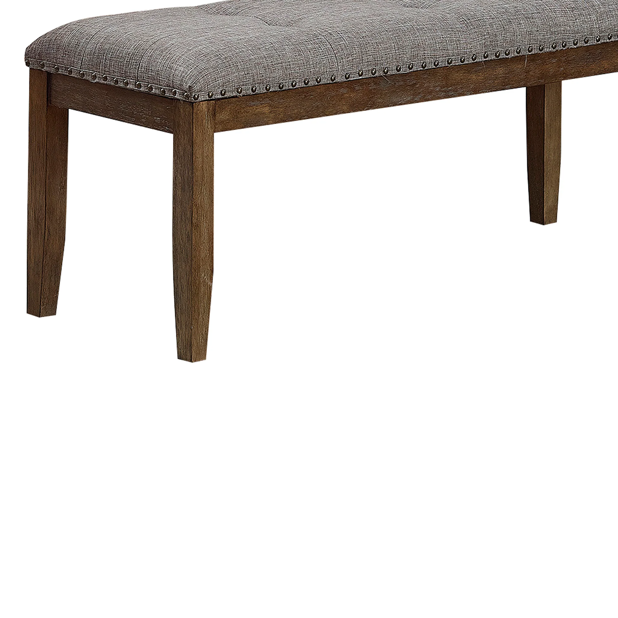 Nailhead Trim Fabric Upholstered Bench With Button Tufting, Brown And Gray By Benzara - Image 4